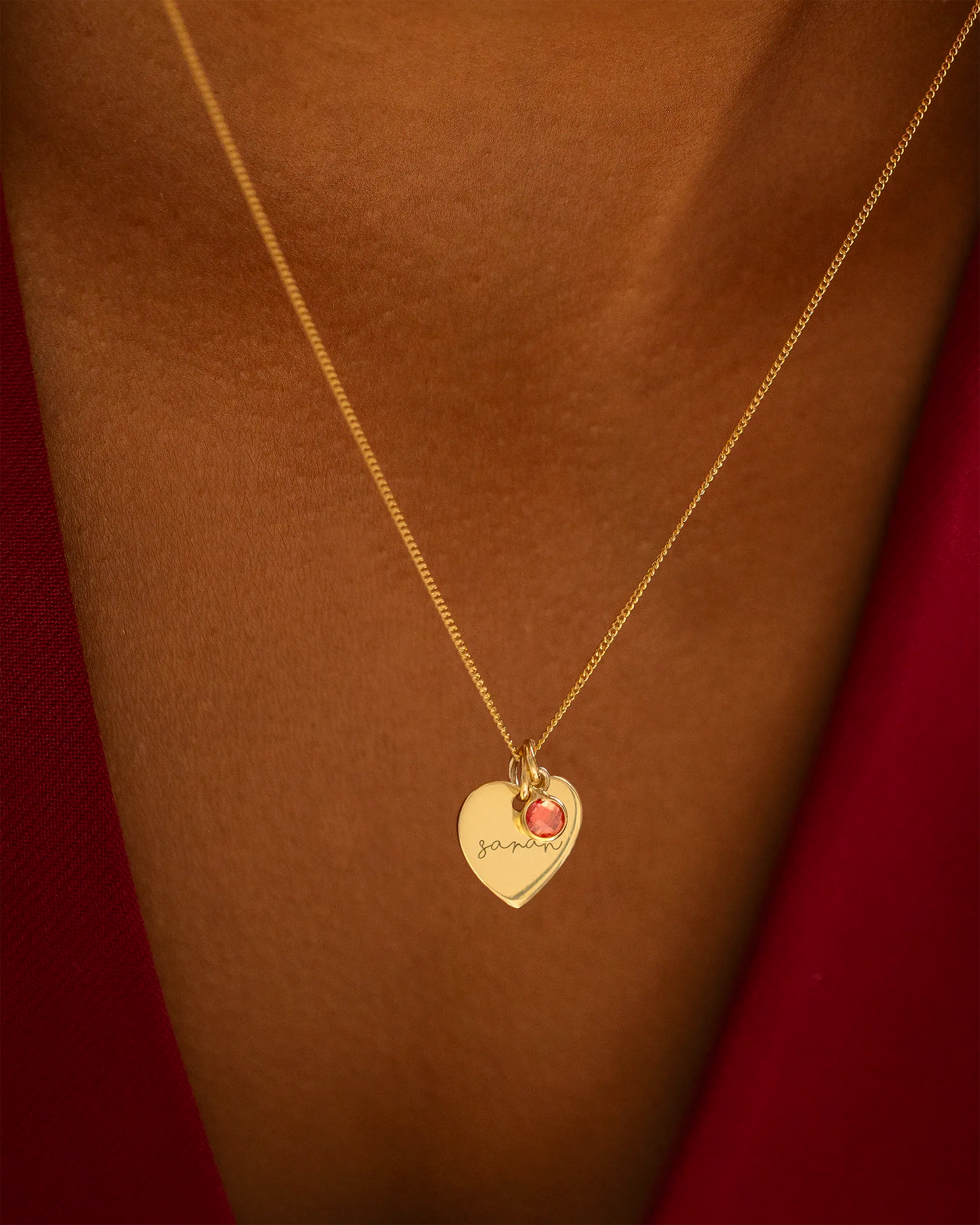 Gold Esme Heart and Birthstone Personalised Name Necklace