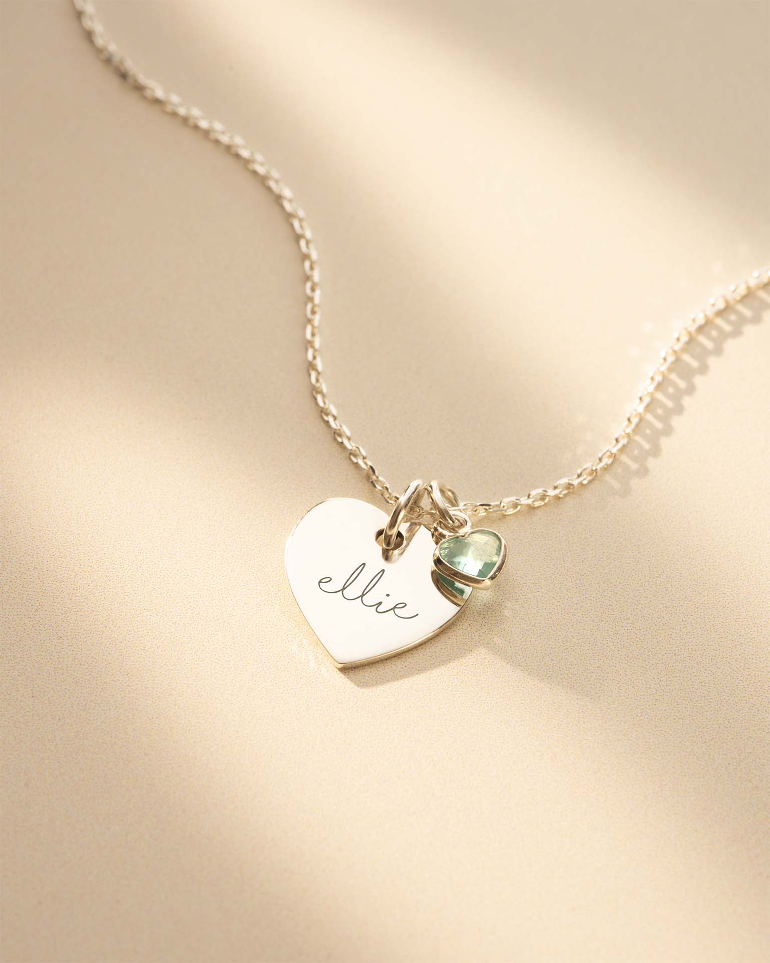 Silver Esme Heart and Heart Birthstone Personalised Name Necklace