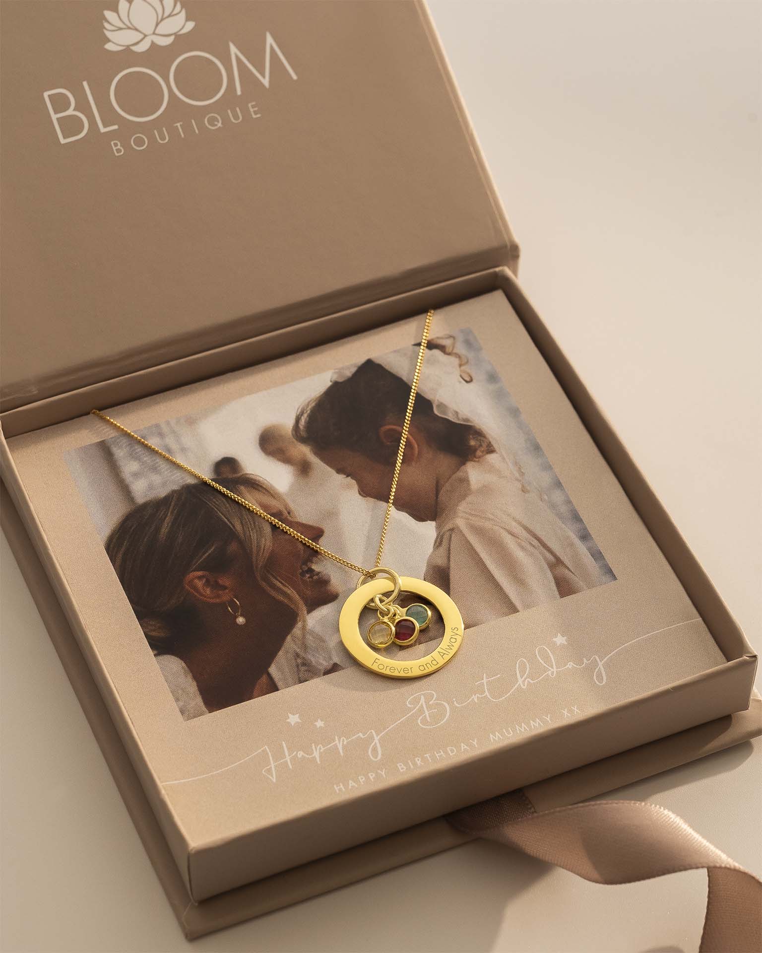 Silver Family Eternal Ring and Birthstone Personalised Necklace