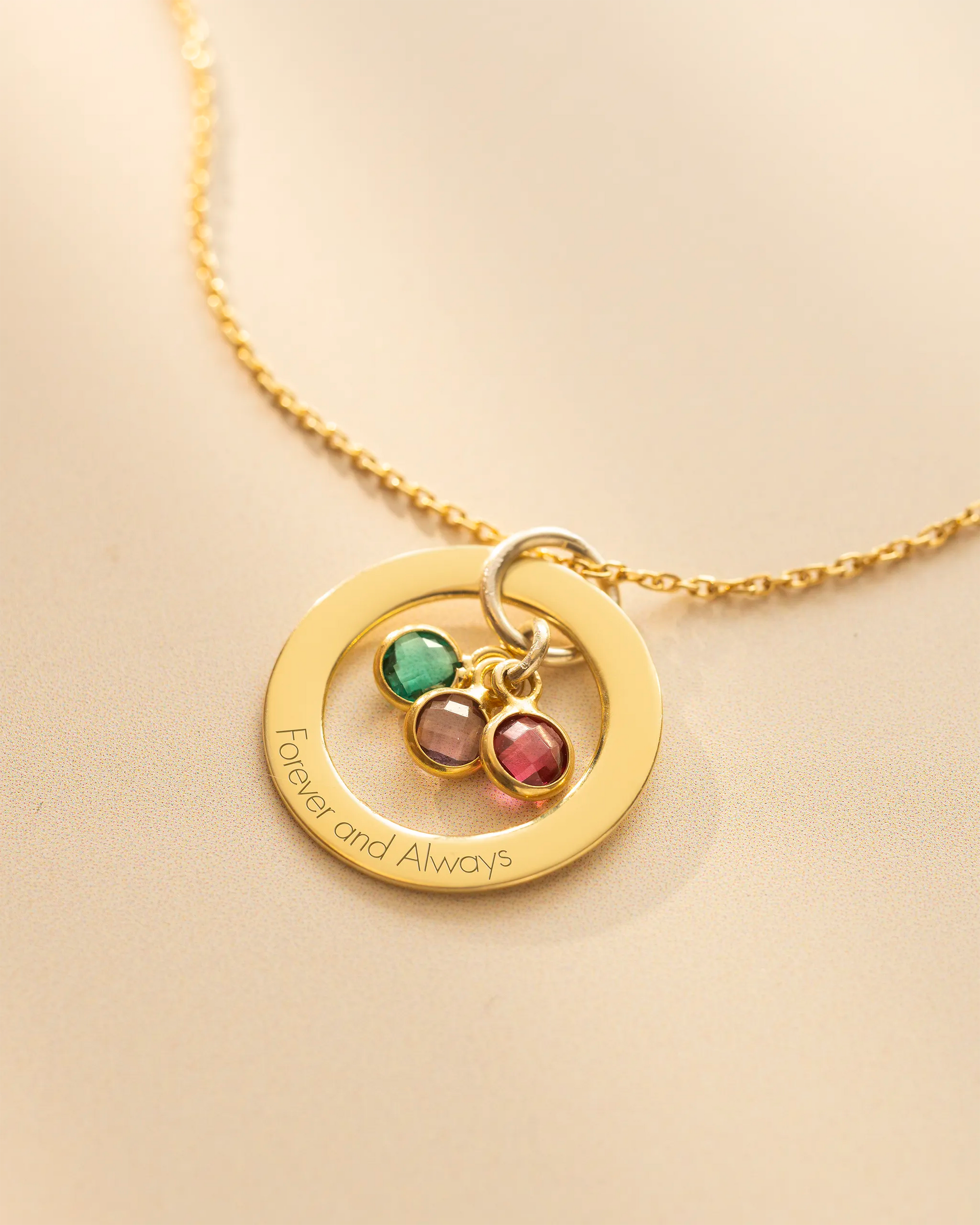 Gold Family Eternal Ring and Birthstone Personalised Necklace