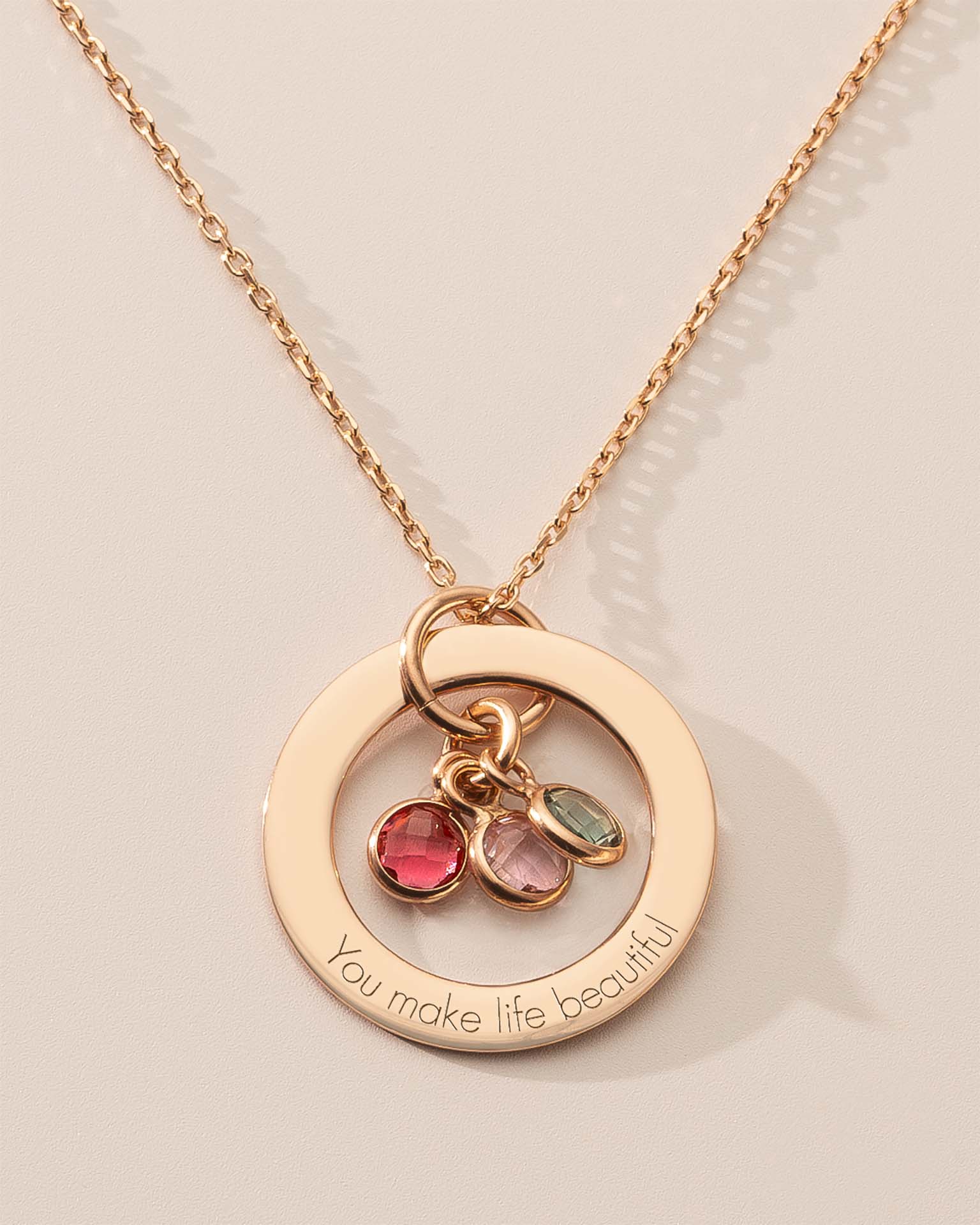 Rose Gold Family Eternal Ring and Birthstone Personalised Necklace