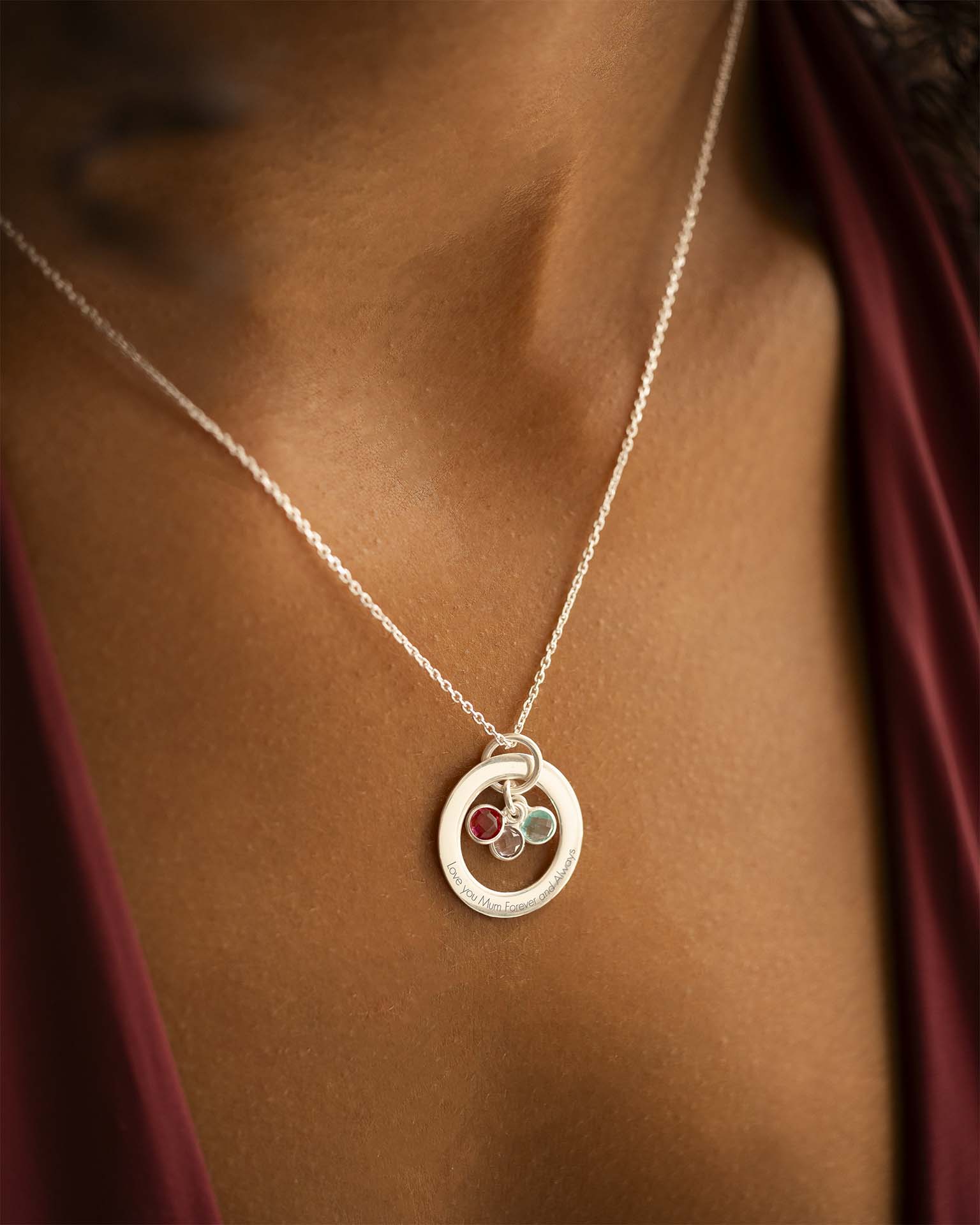 Silver Family Eternal Ring and Birthstone Personalised Necklace