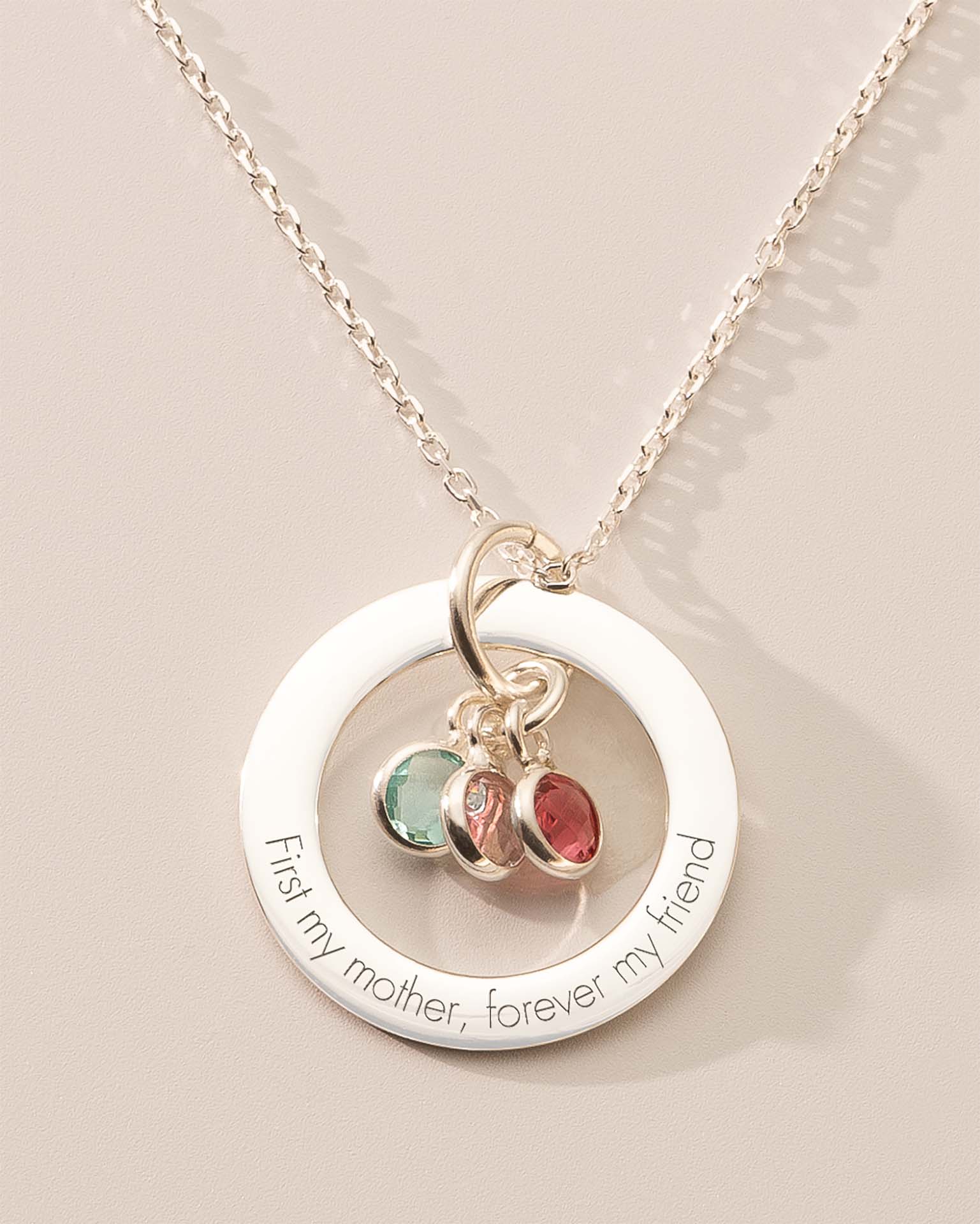 Silver Family Eternal Ring and Birthstone Personalised Necklace