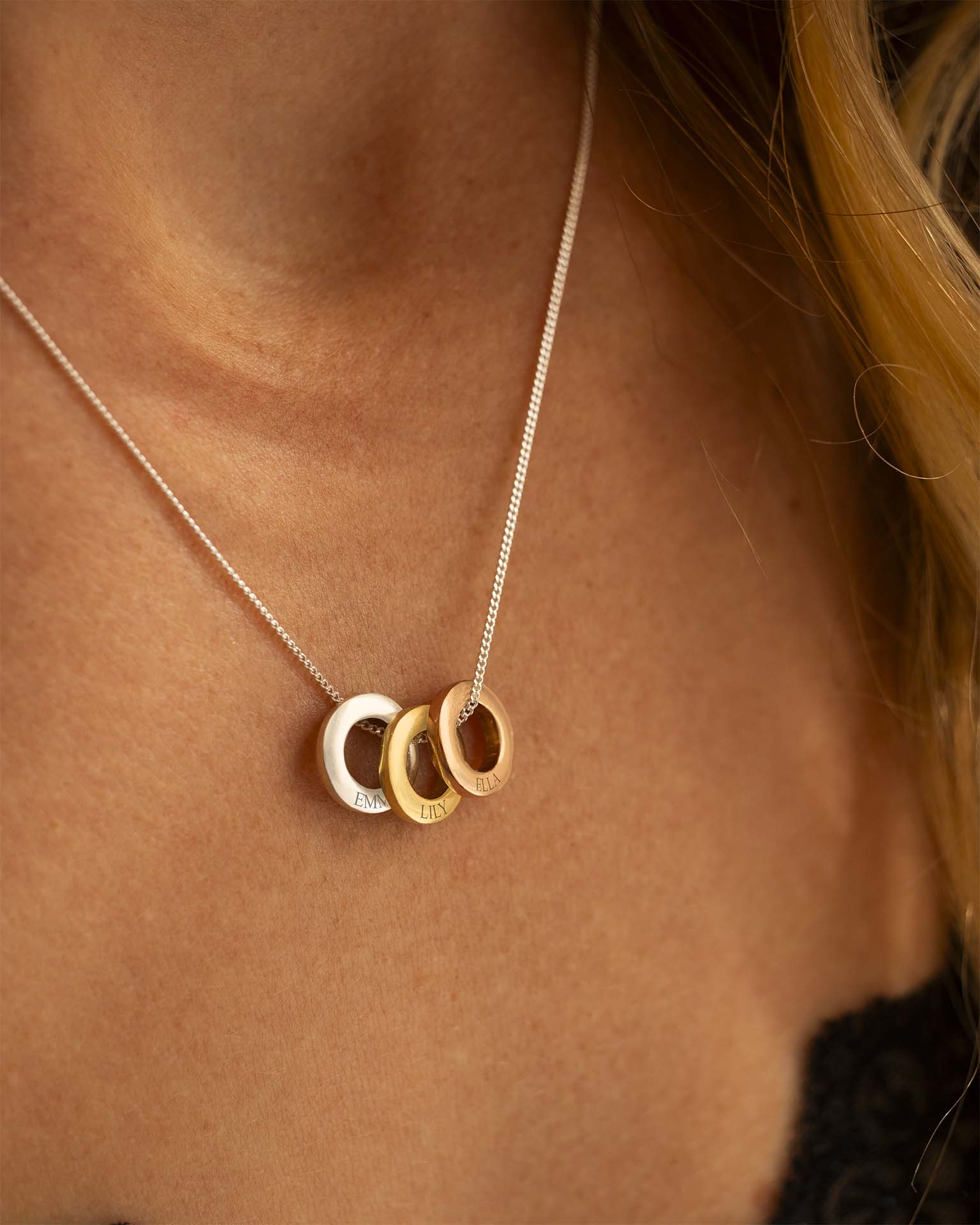 Mixed Metal Family Mini Eternal Rings Personalised Necklace