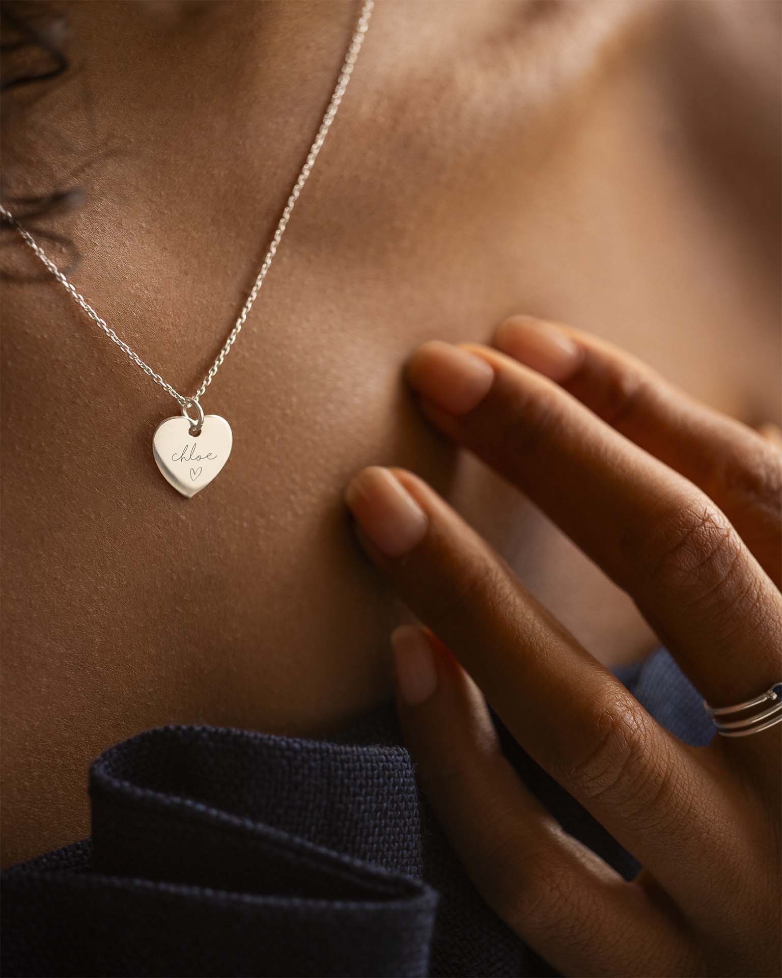 Silver Modern Script and Illustration Heart Personalised Necklace