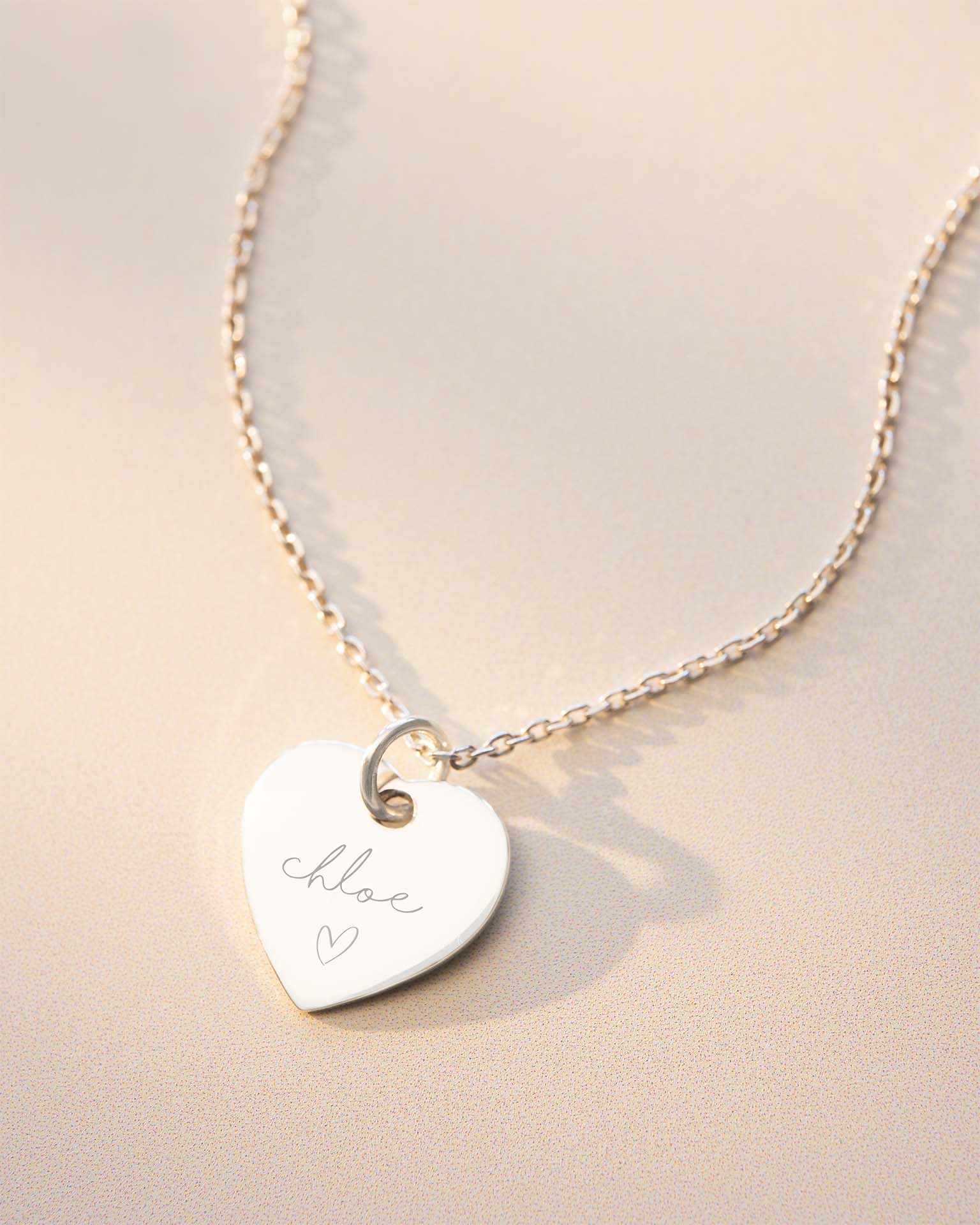 Silver Modern Script and Illustration Heart Personalised Necklace