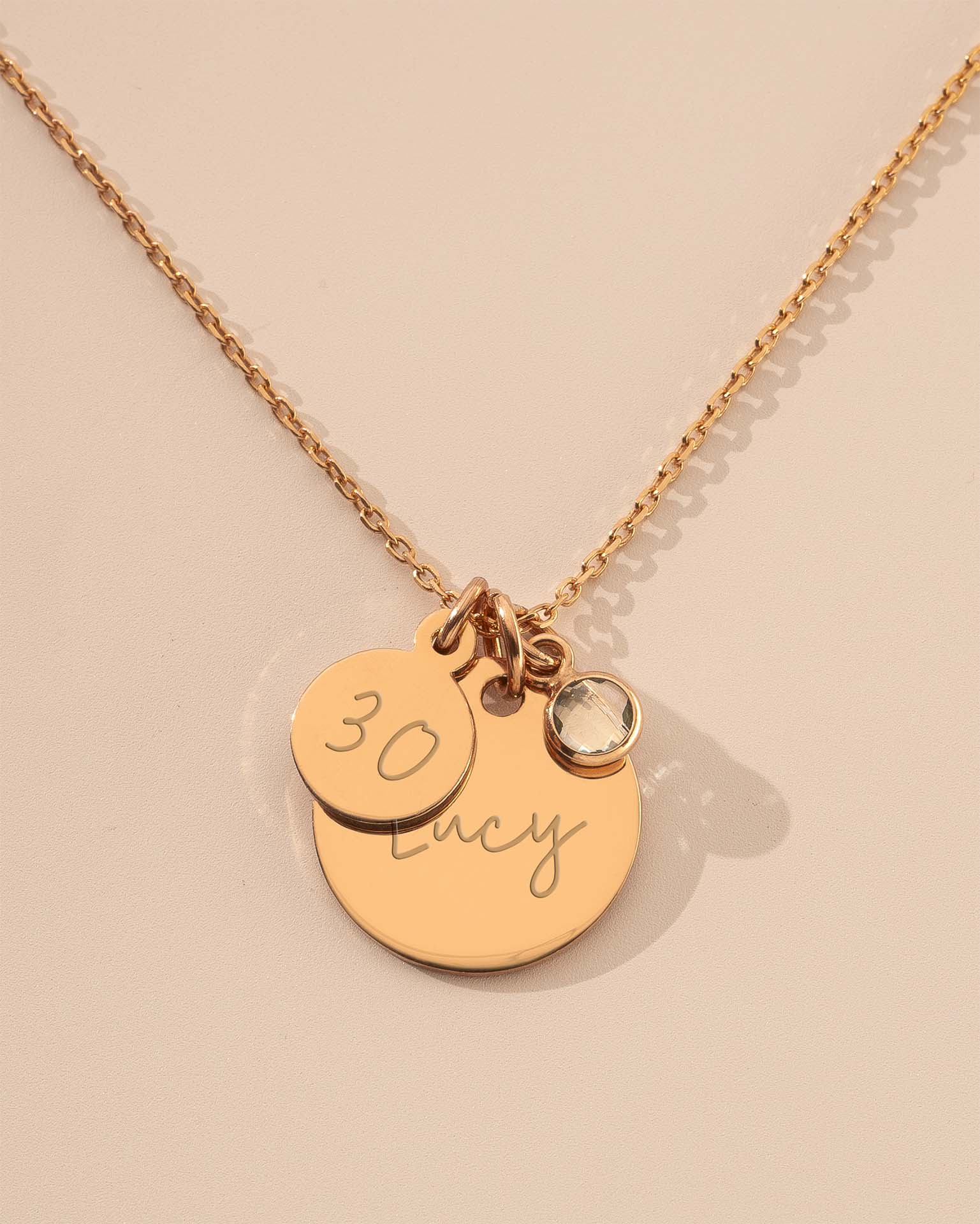 Rose Gold Personalised Birthday Disc Name Necklace