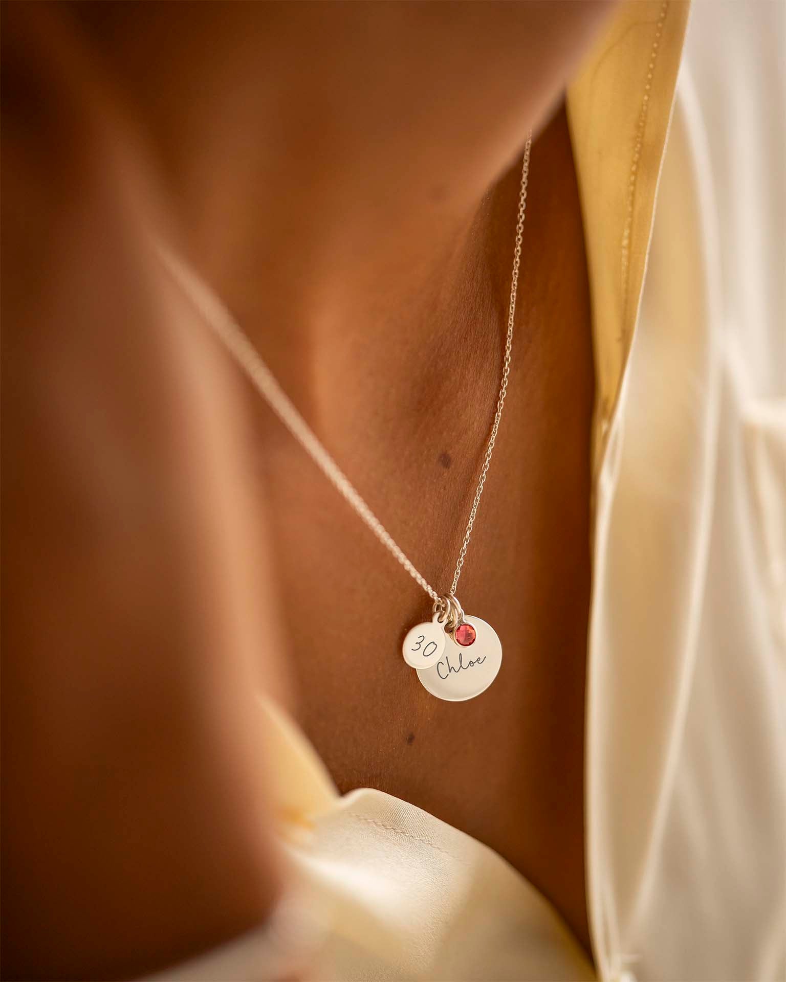 Silver Personalised Birthday Disc Name Necklace