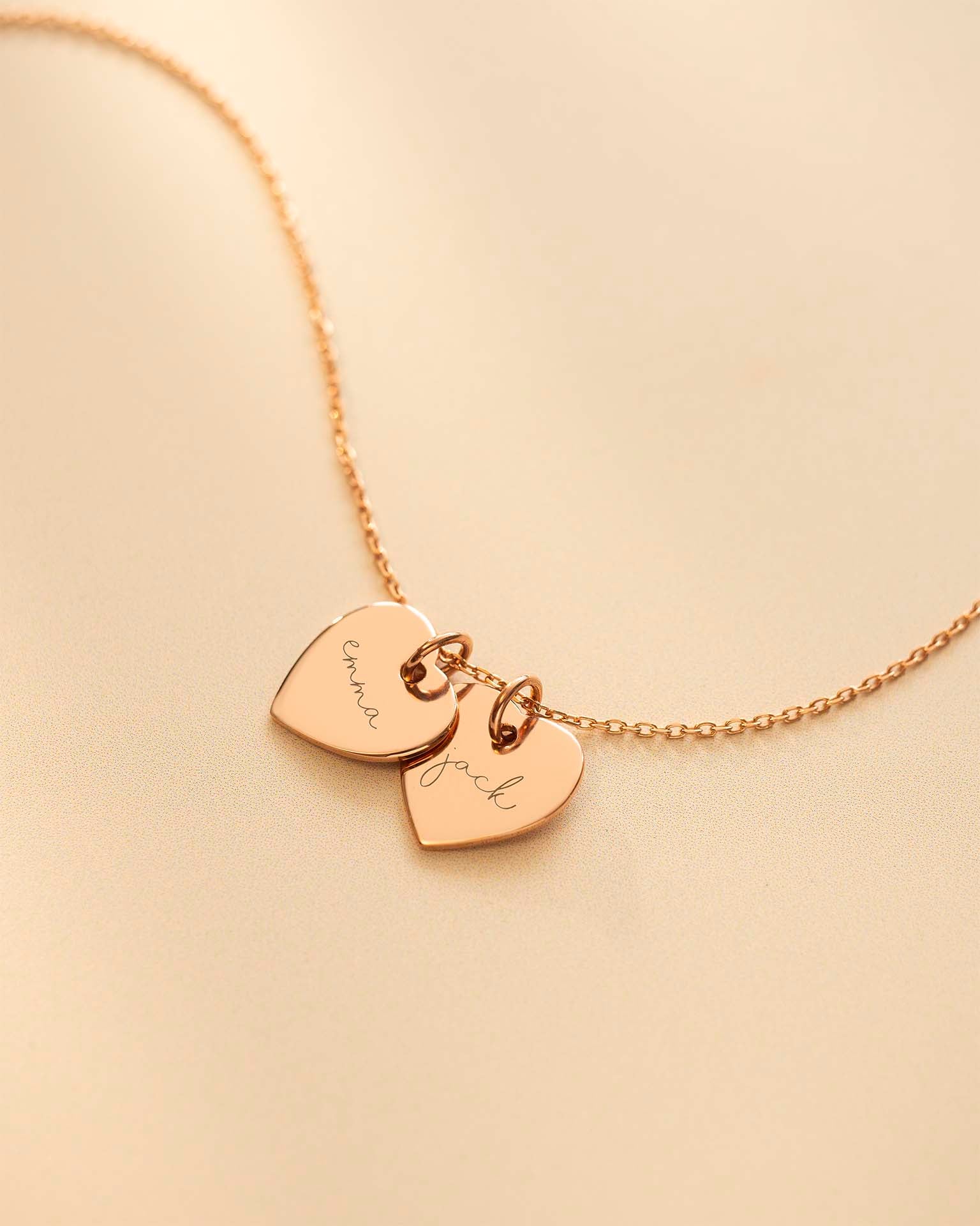 Rose Gold Personalised Double Heart Name Necklace