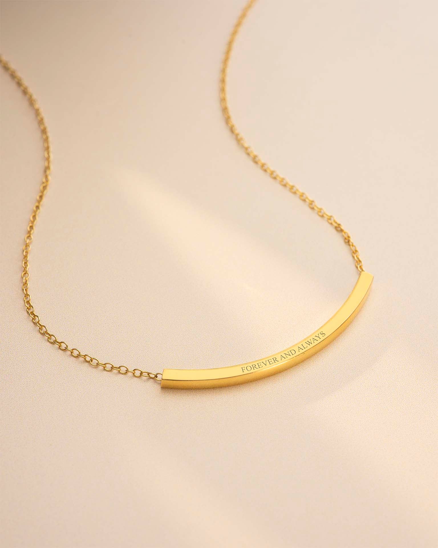 Gold Curved Skinny Bar Message Personalised Necklace