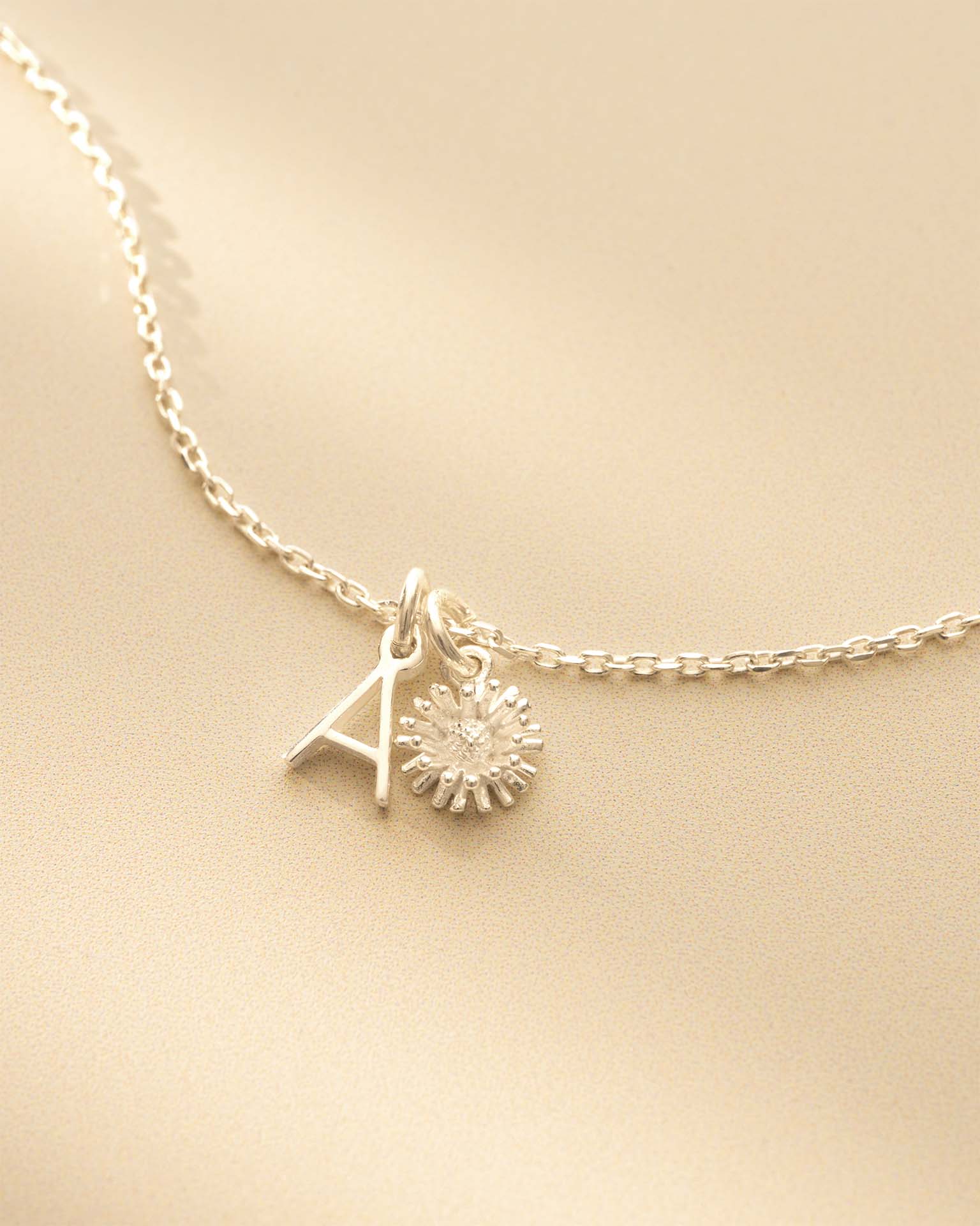 Sterling Silver Bloom Initial Necklace Silver Letter Birth Flower