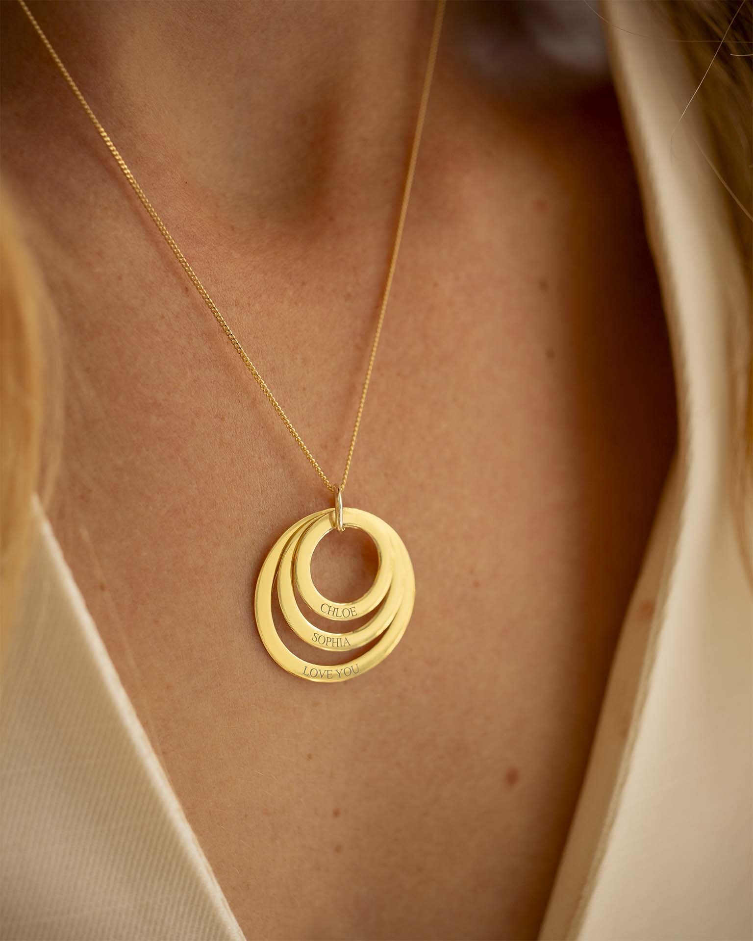 Gold Triple Eternal Ring Pendant Personalised Necklace