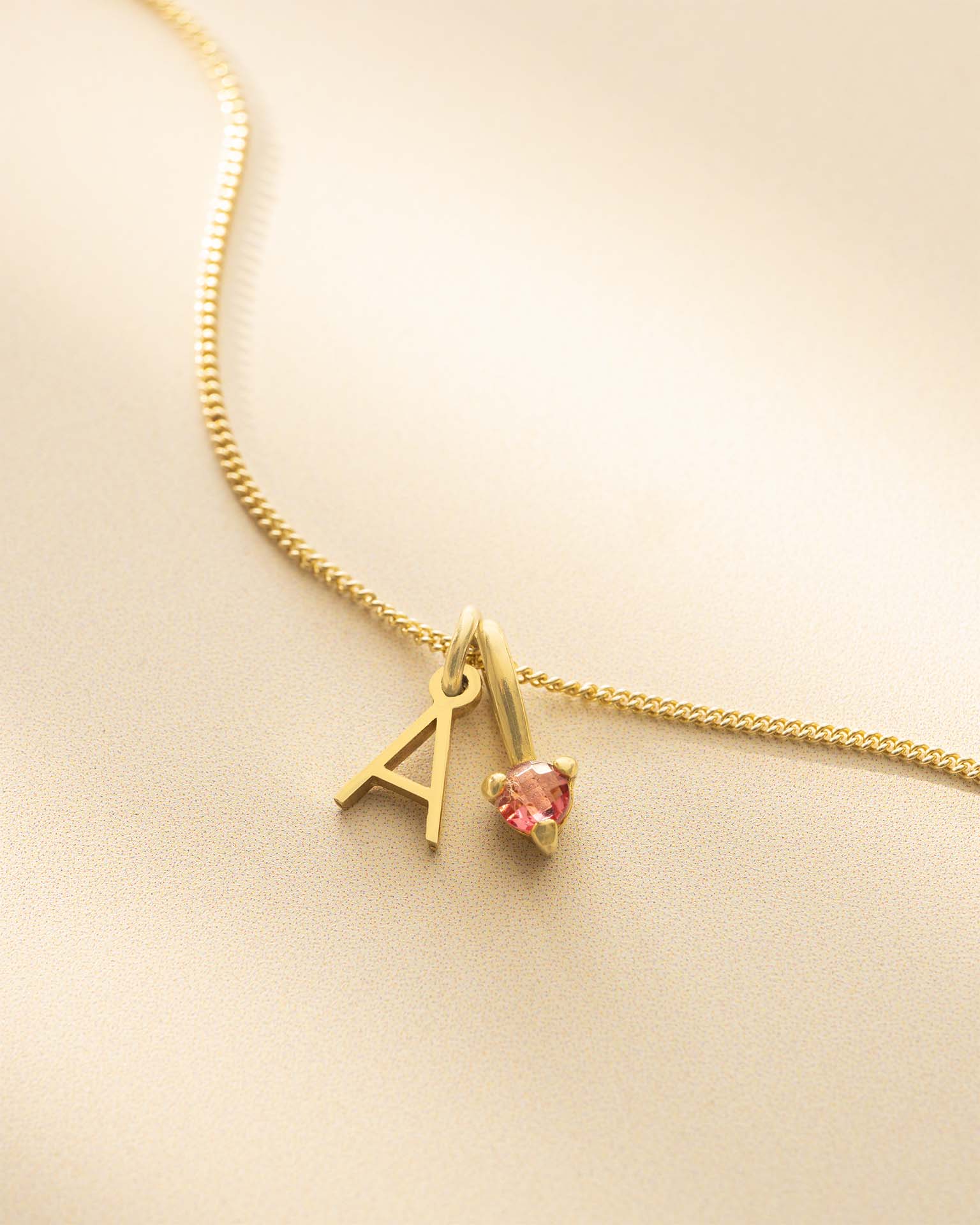 Gold Mini Letter and Birthstone Pendant Personalised Necklace