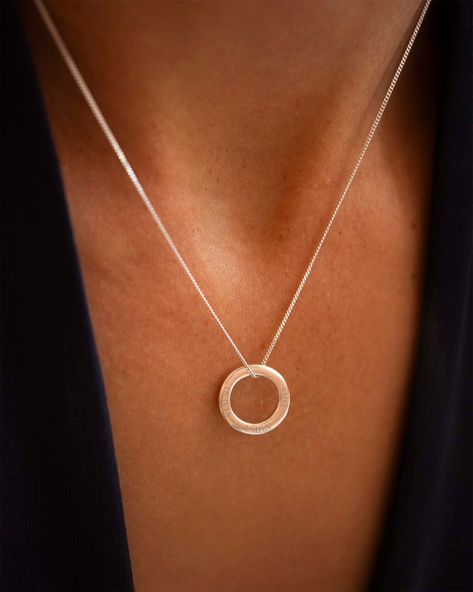 Silver Family Eternal Ring Pendant Personalised Name Necklace