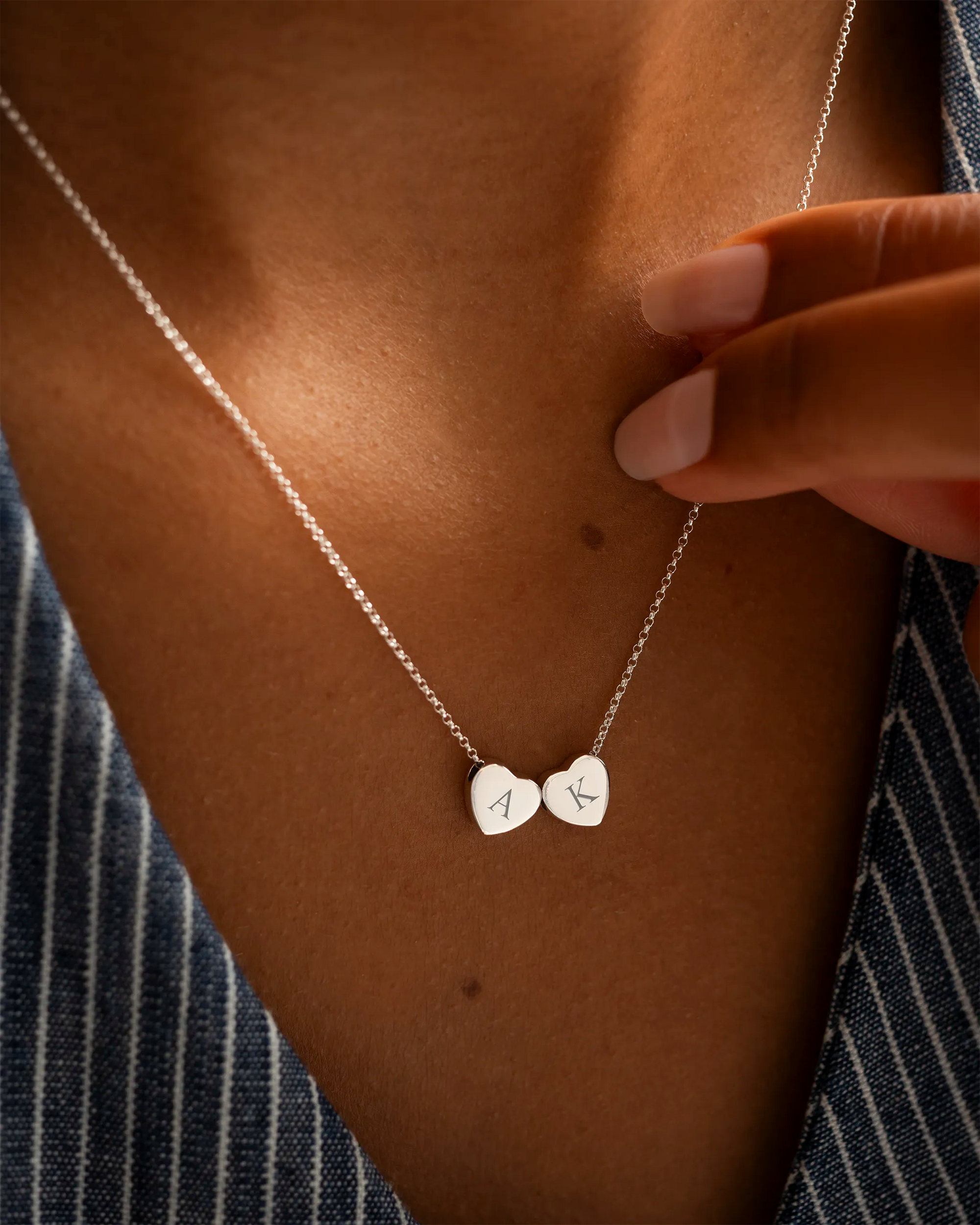 Silver Family Mini Hearts Personalised Initial Necklace