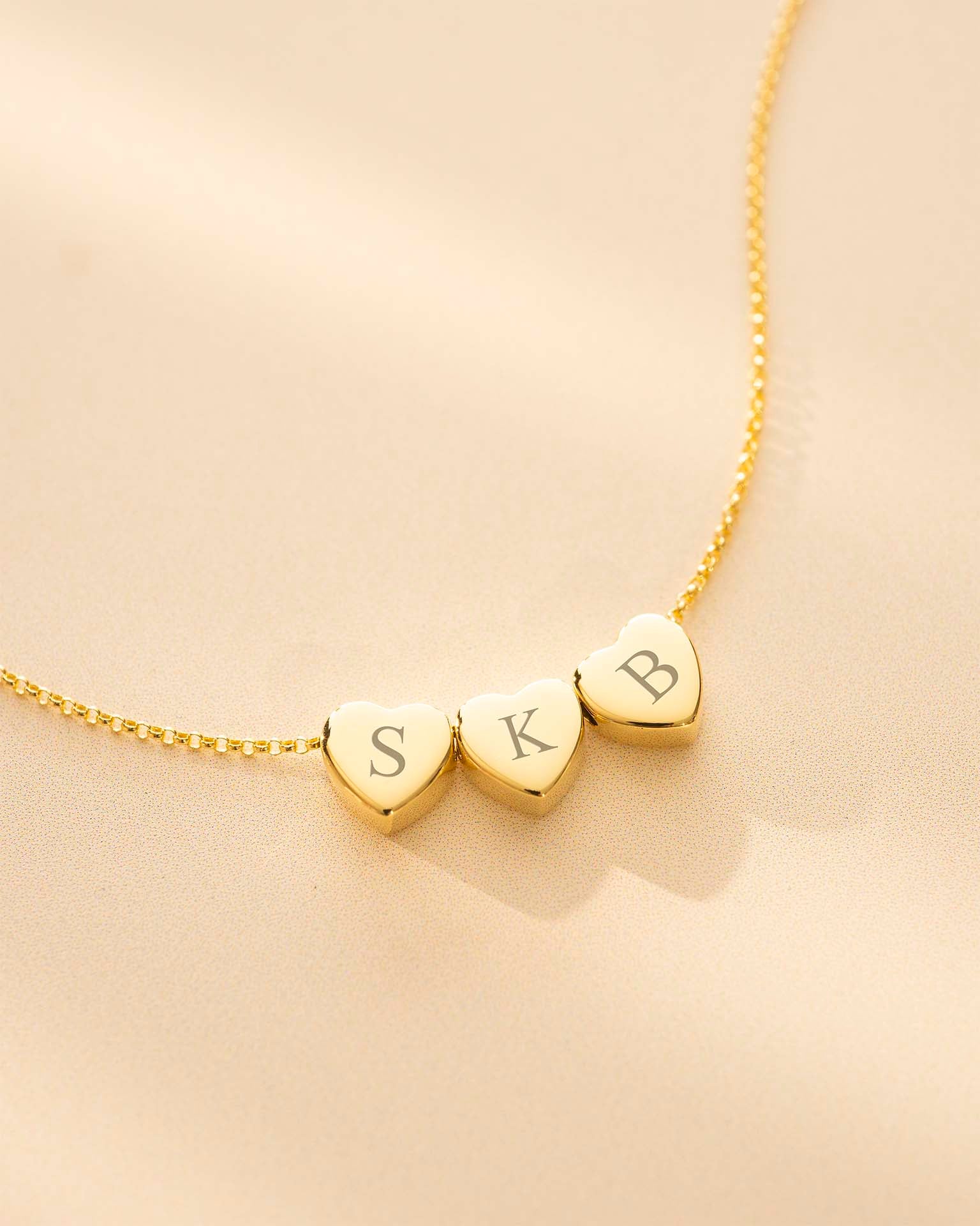 Gold Family Mini Hearts Personalised Initial Necklace