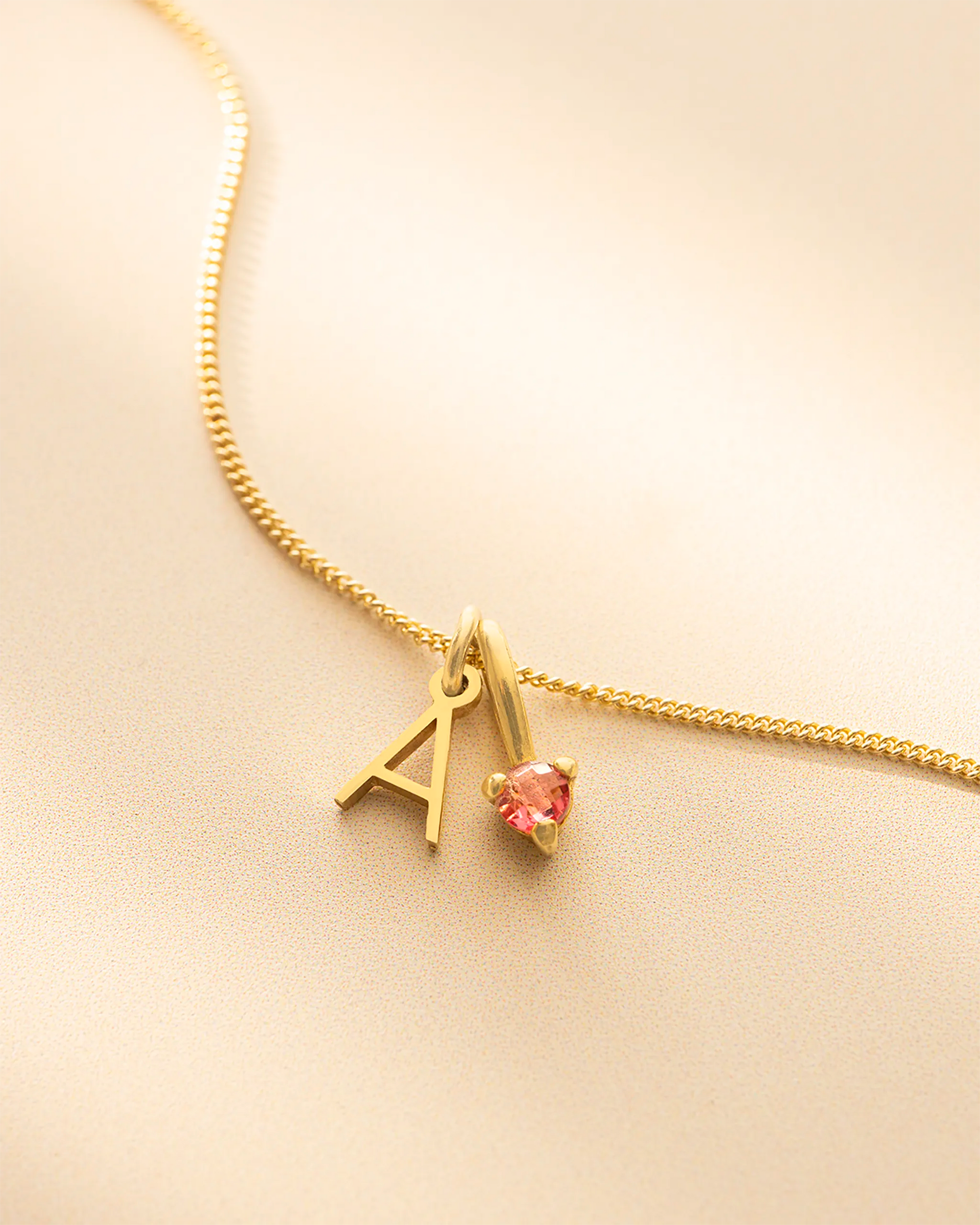 Gold Mini Letter and Birthstone Pendant Personalised Necklace