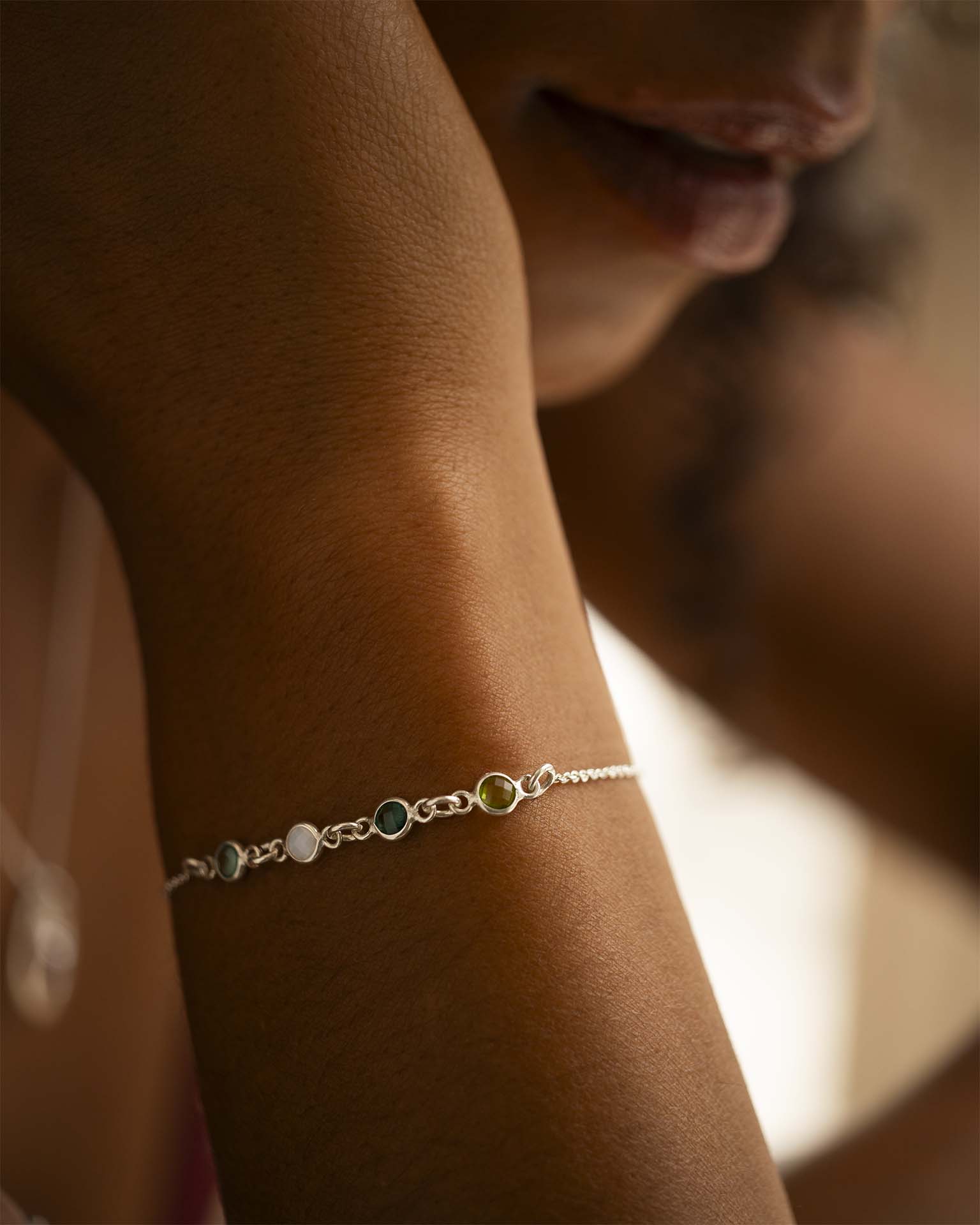 Silver Family Mini Birthstone Personalised Slider Bracelet