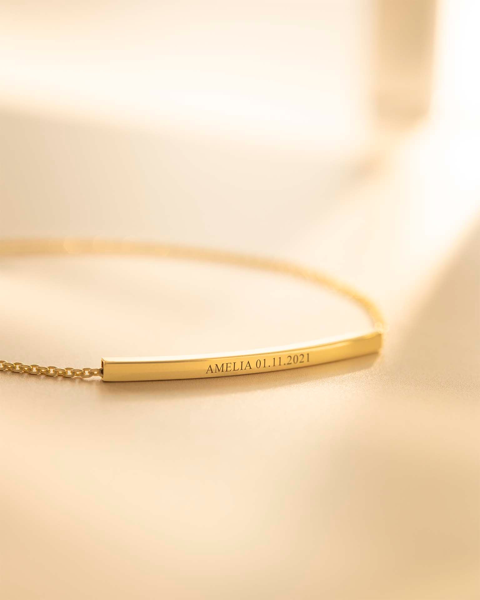 Gold Curved Skinny Bar Personalised Message Bracelet