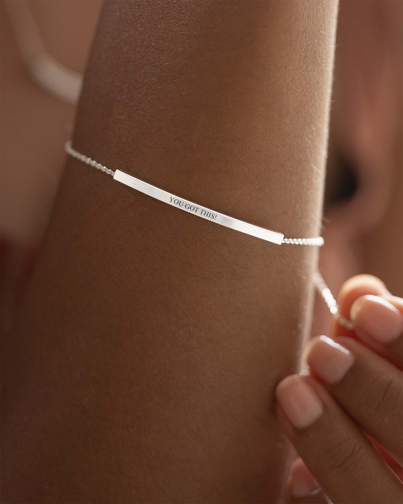 Silver Curved Skinny Bar Personalised Message Bracelet
