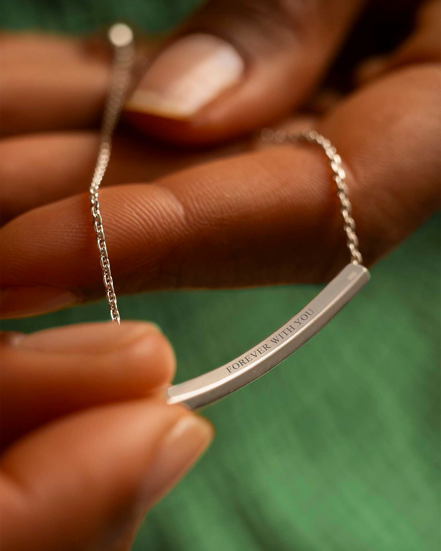 Silver Hidden Message Curved Skinny Bar Personalised Bracelet