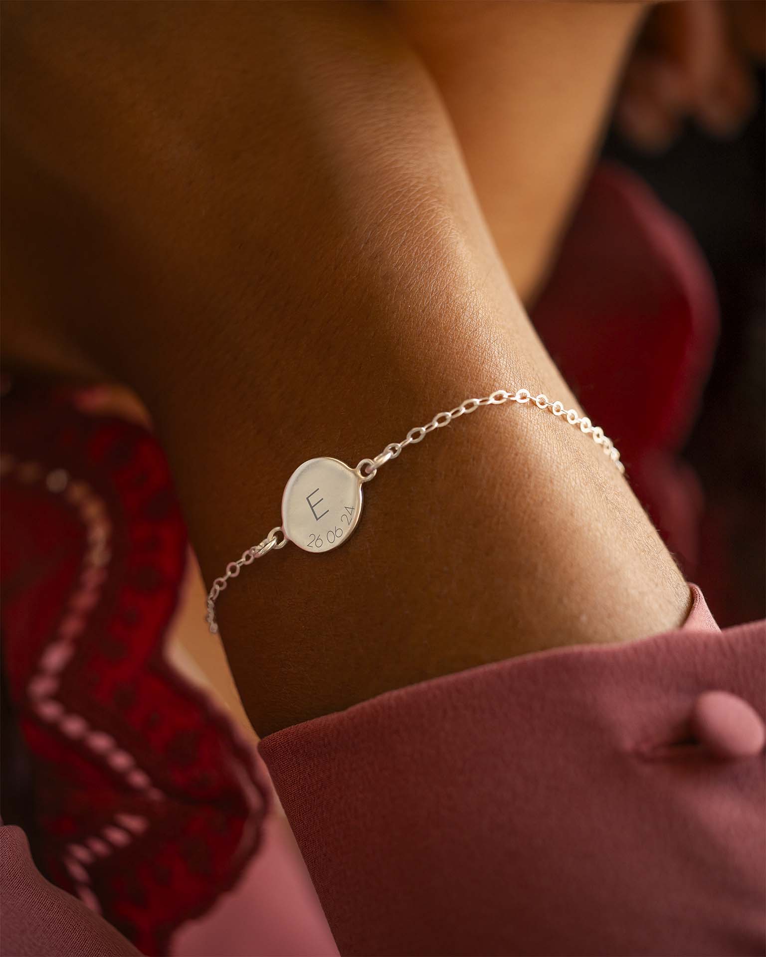 Silver Initial and Date Personalised Bracelet