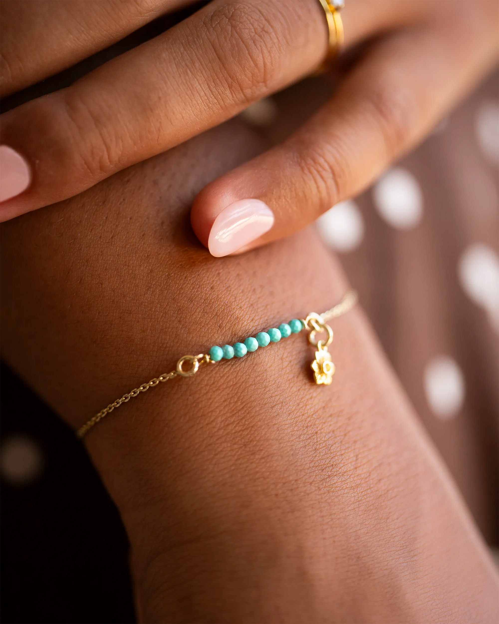 Gold Semi-Precious Birthstone Bar Birth Flower Pendant Slider Bracelet