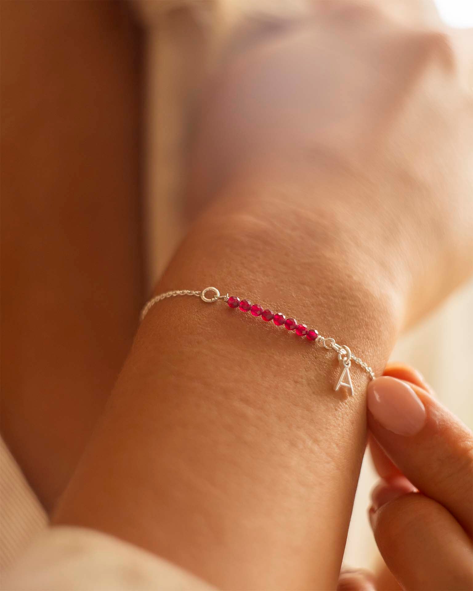 Silver Semi-Precious Birthstone Bar Letter Slider Bracelet