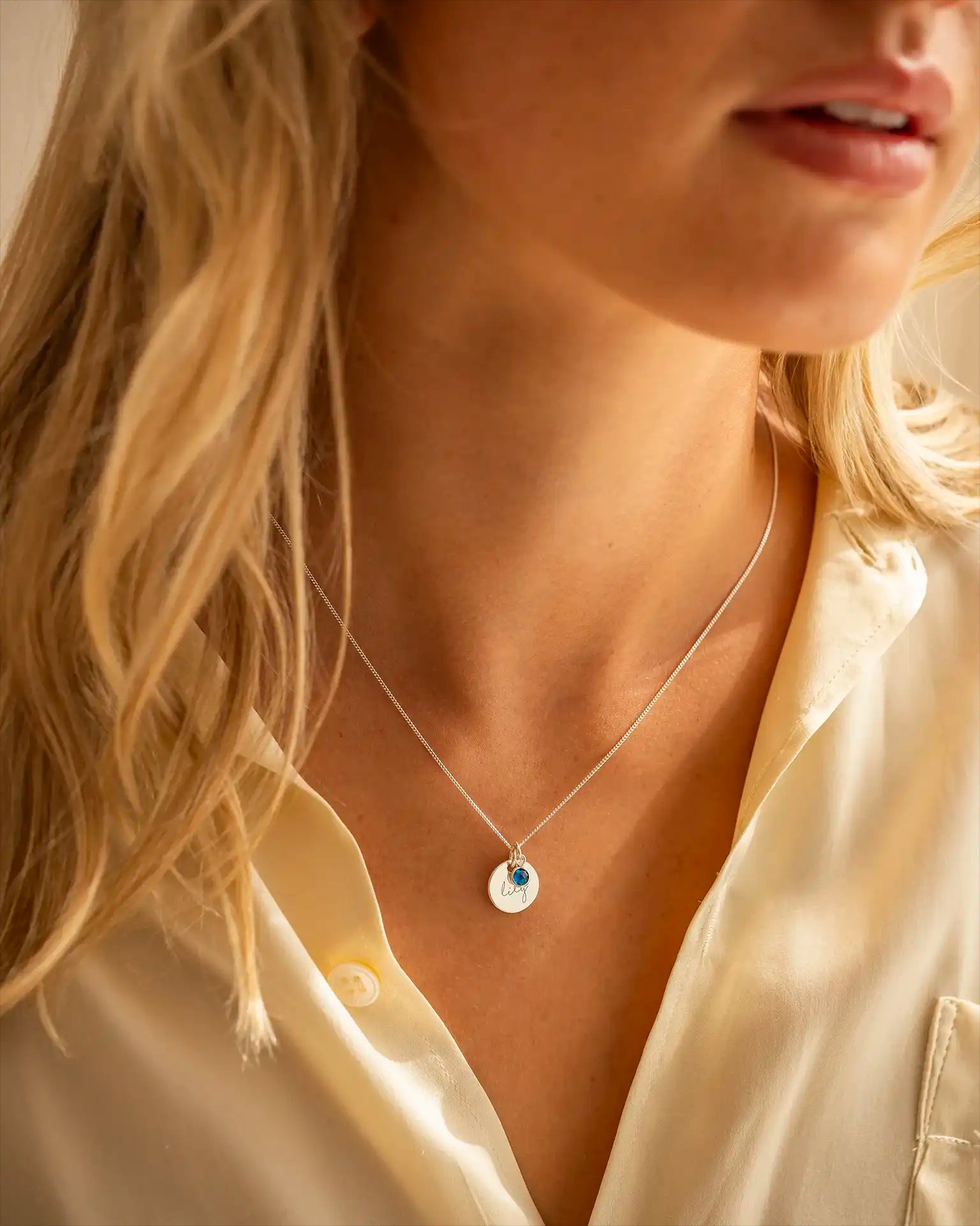 Silver Esme Name and Birthstone Personalised Necklace