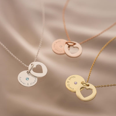 Personalised Secret Message Heart Birthstone Necklace