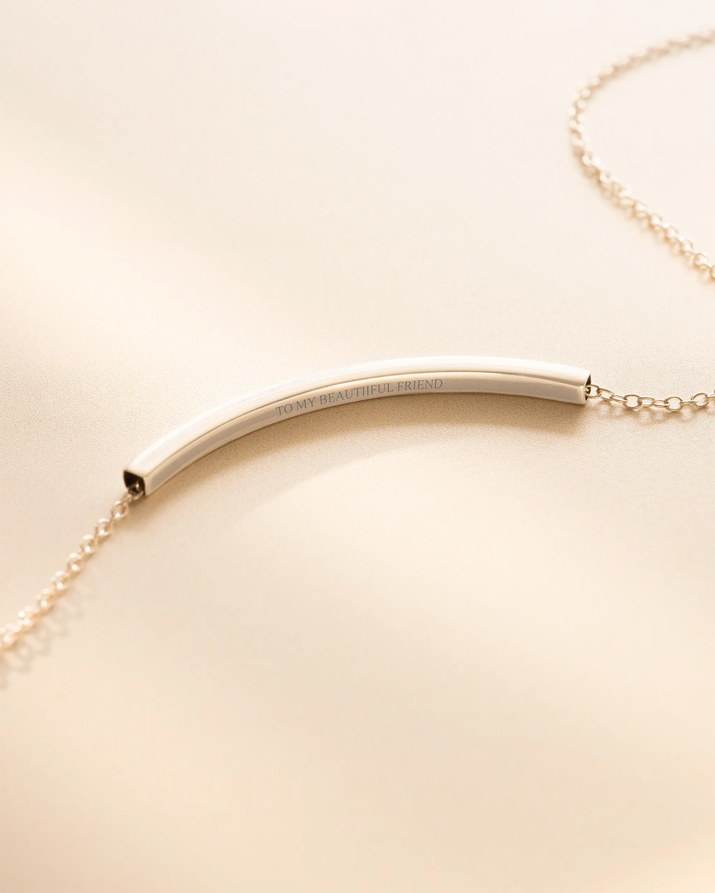 Silver Curved Skinny Bar Hidden Message Personalised Necklace