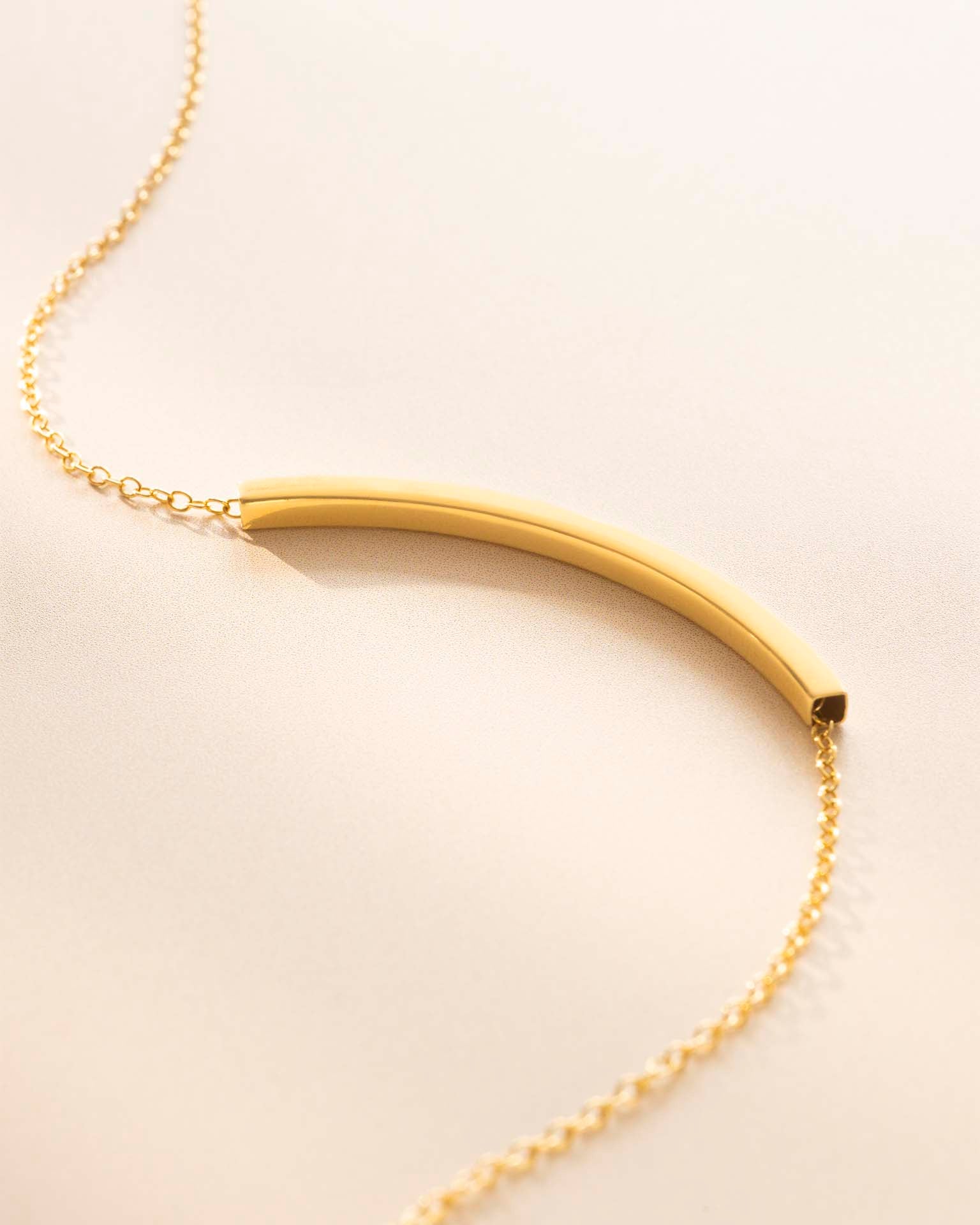 Gold Curved Skinny Bar Hidden Message Personalised Necklace