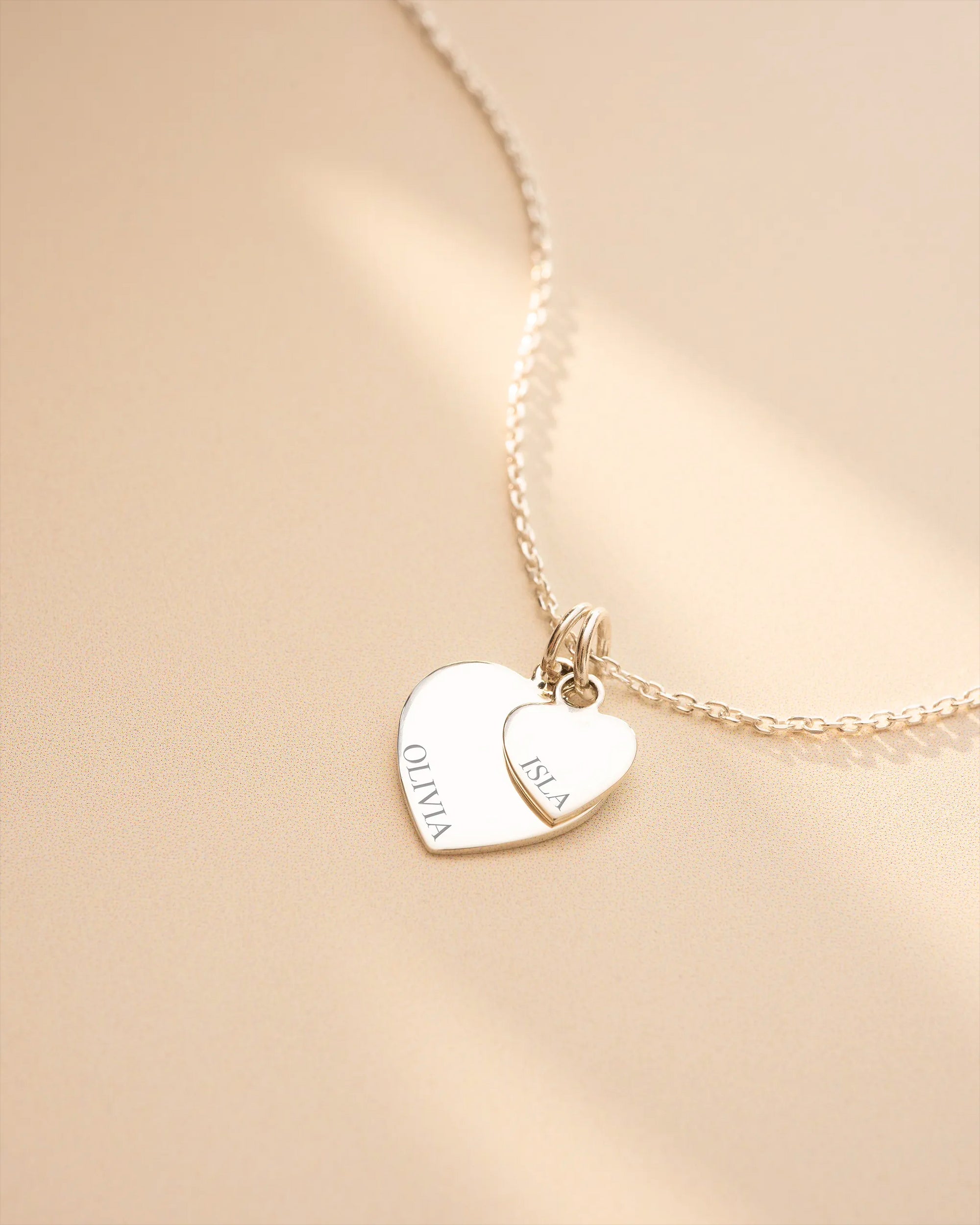Silver Double Heart Charm Personalised Necklace