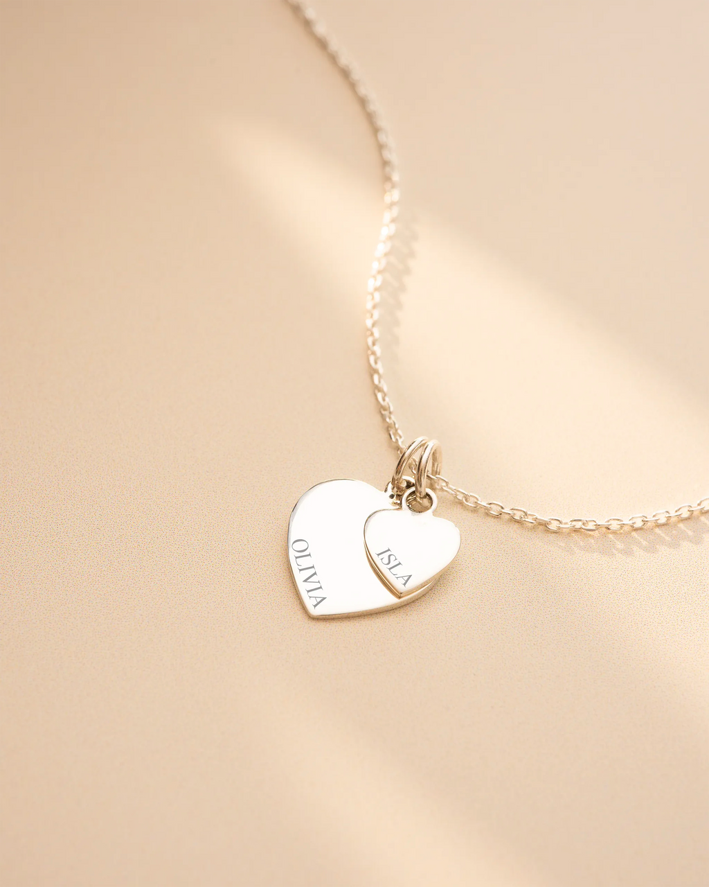 Silver Double Heart Personalised Name Necklace