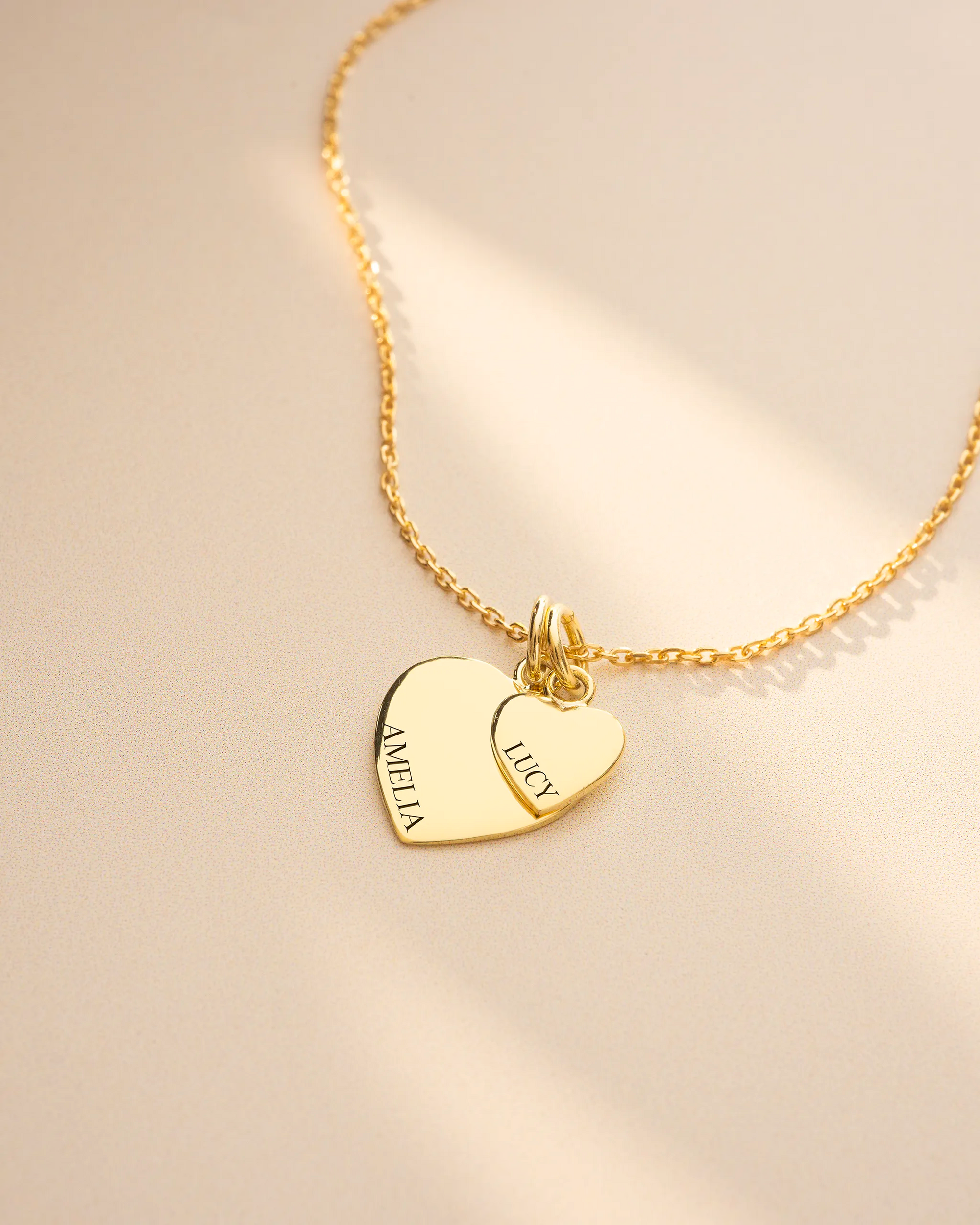 Gold Double Heart Personalised Name Necklace