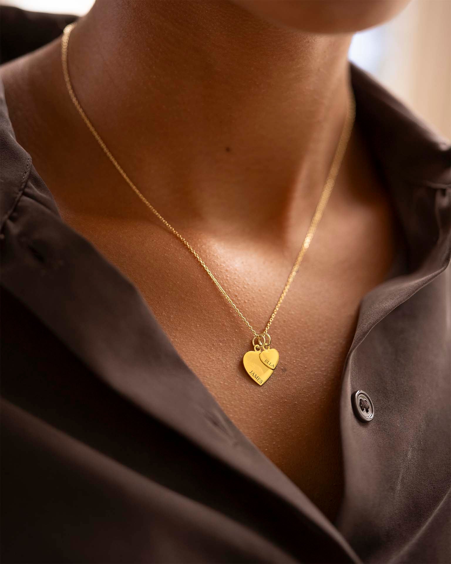Gold Double Heart Charm Personalised Necklace