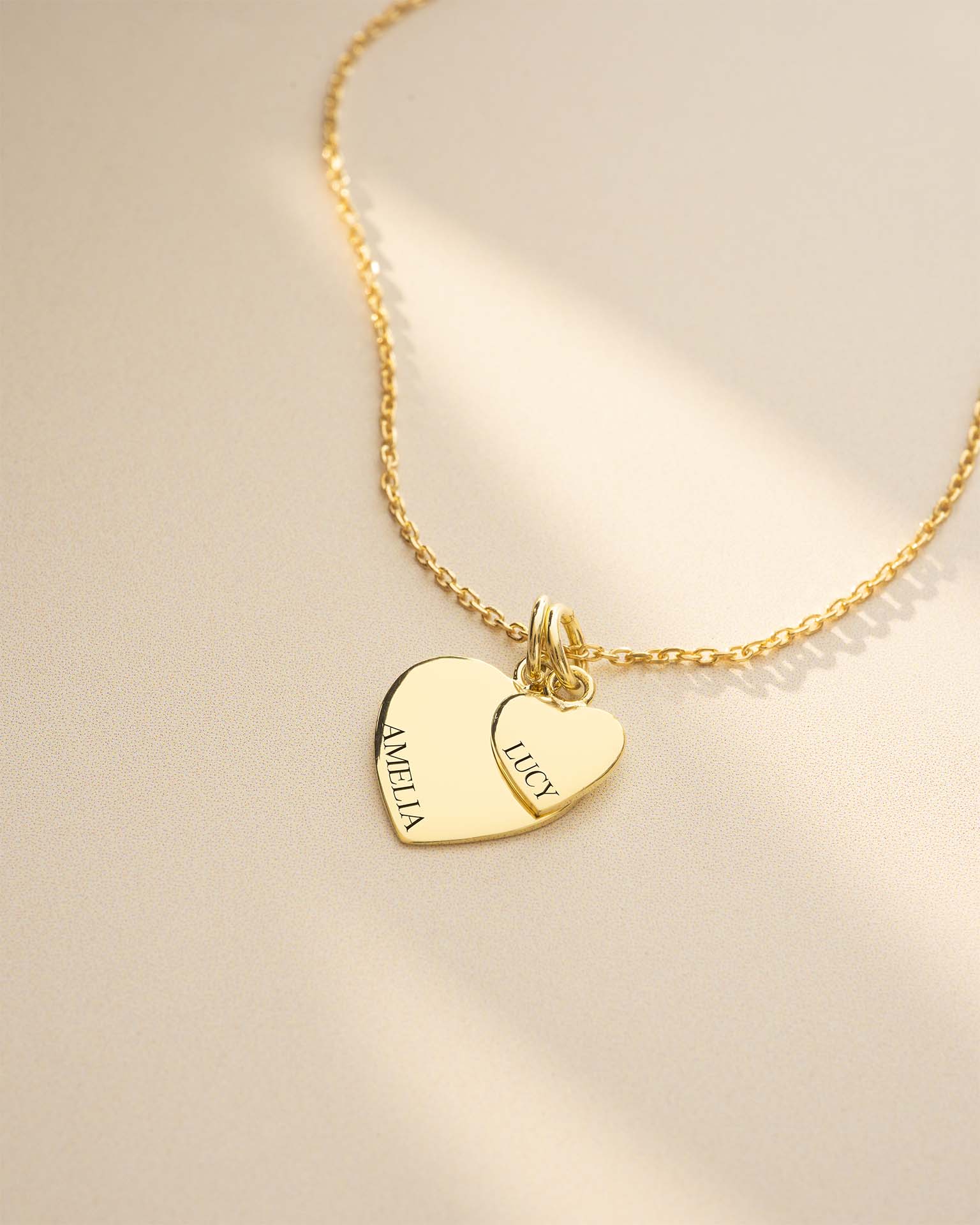 Gold Double Heart Charm Personalised Necklace