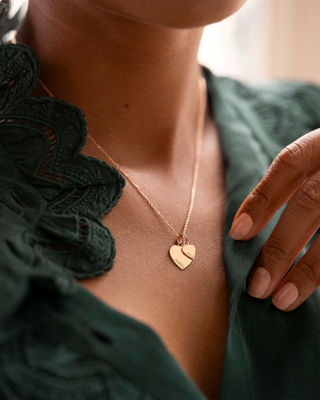 Rose Gold Double Heart Charm Personalised Necklace