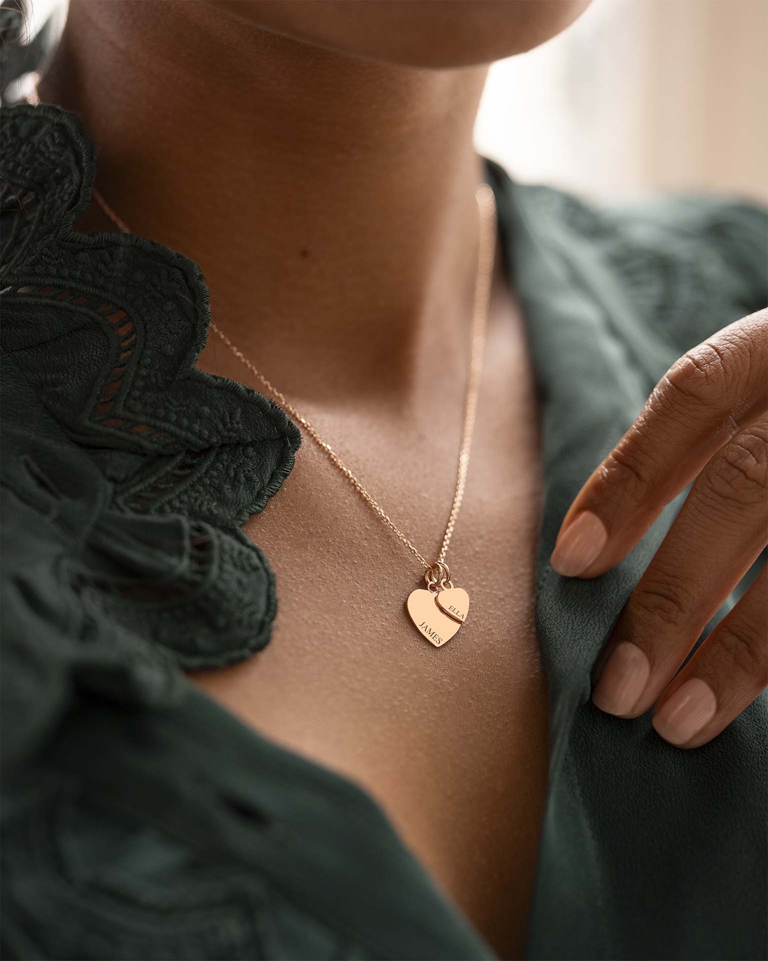 Rose Gold Double Heart Charm Personalised Necklace
