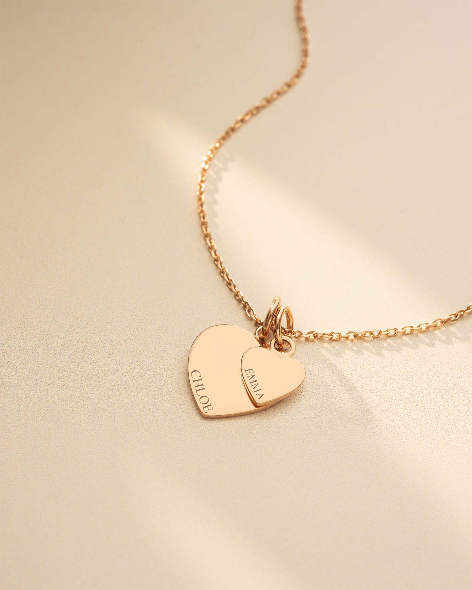 Rose Gold Double Heart Charm Personalised Necklace