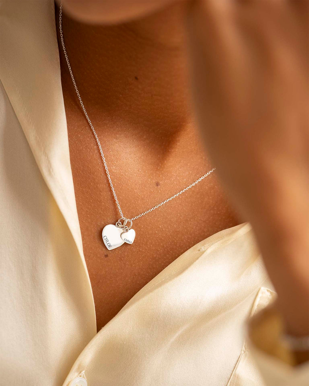 Silver Double Heart Charm Personalised Necklace – Bloom Boutique
