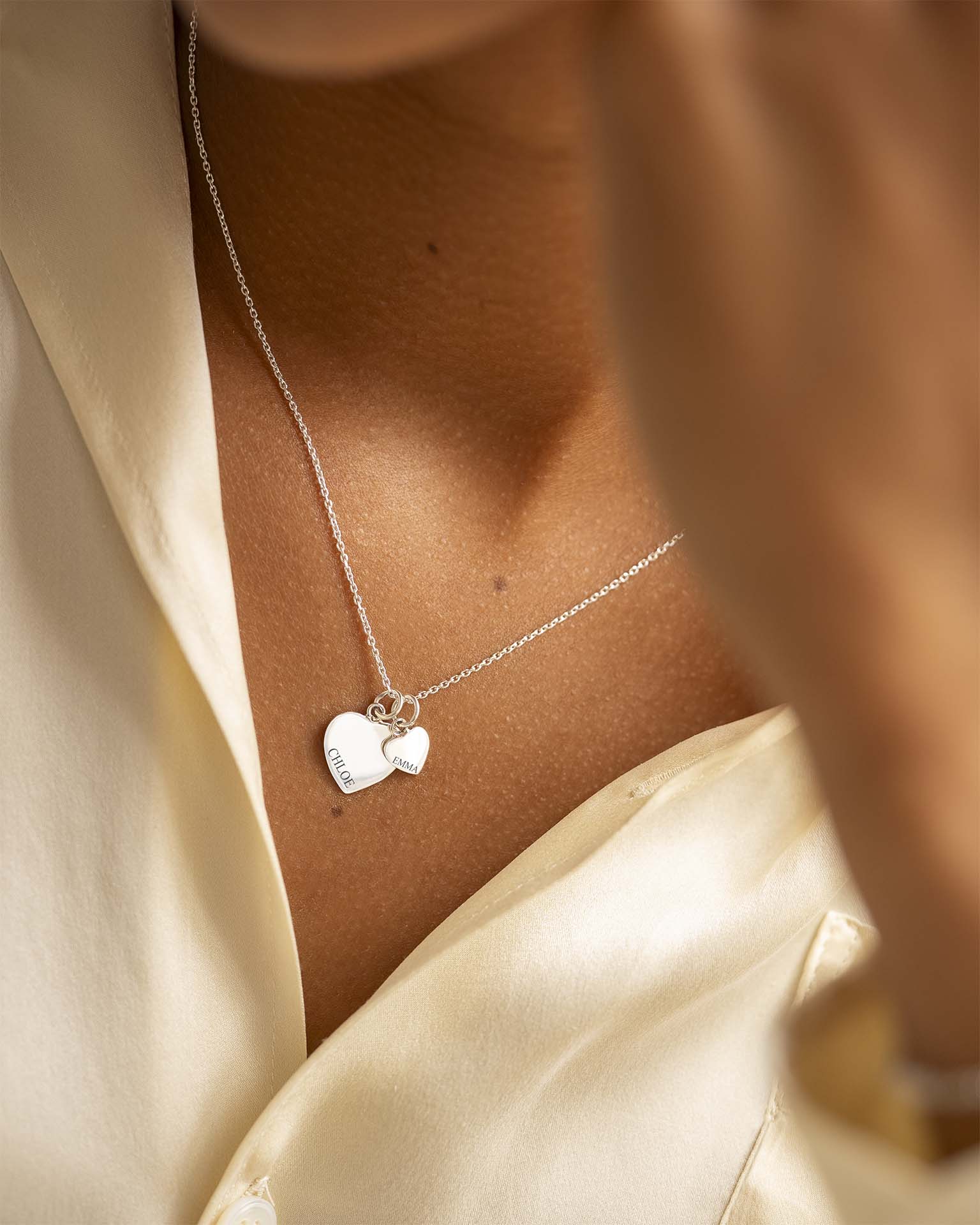 Silver Double Heart Charm Personalised Necklace