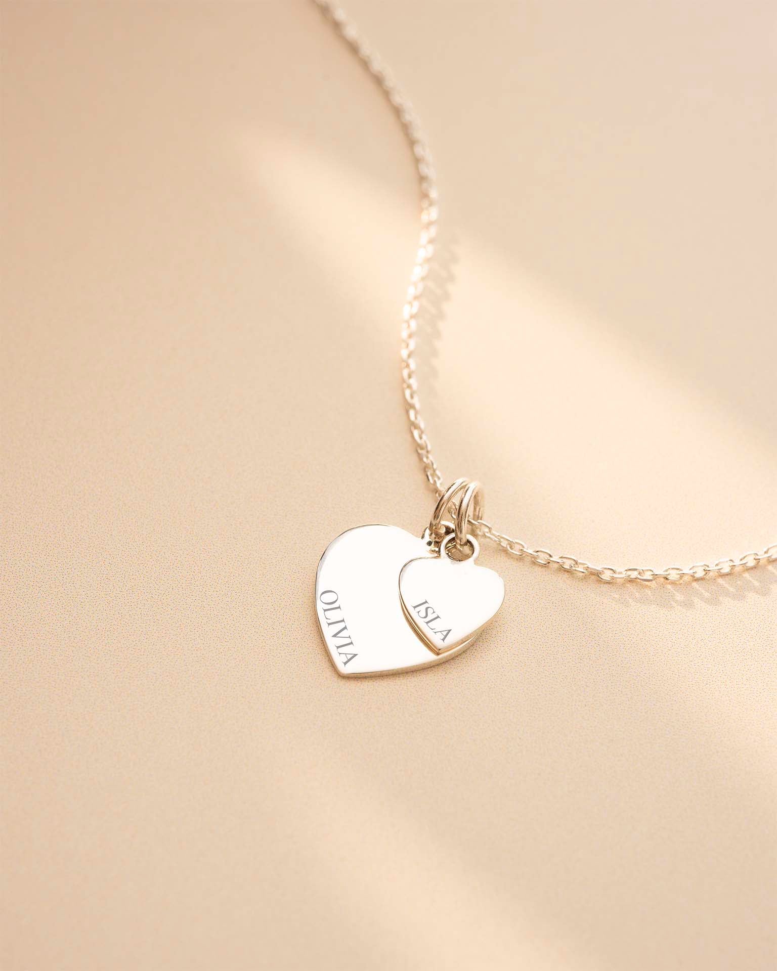 Silver Double Heart Charm Personalised Necklace