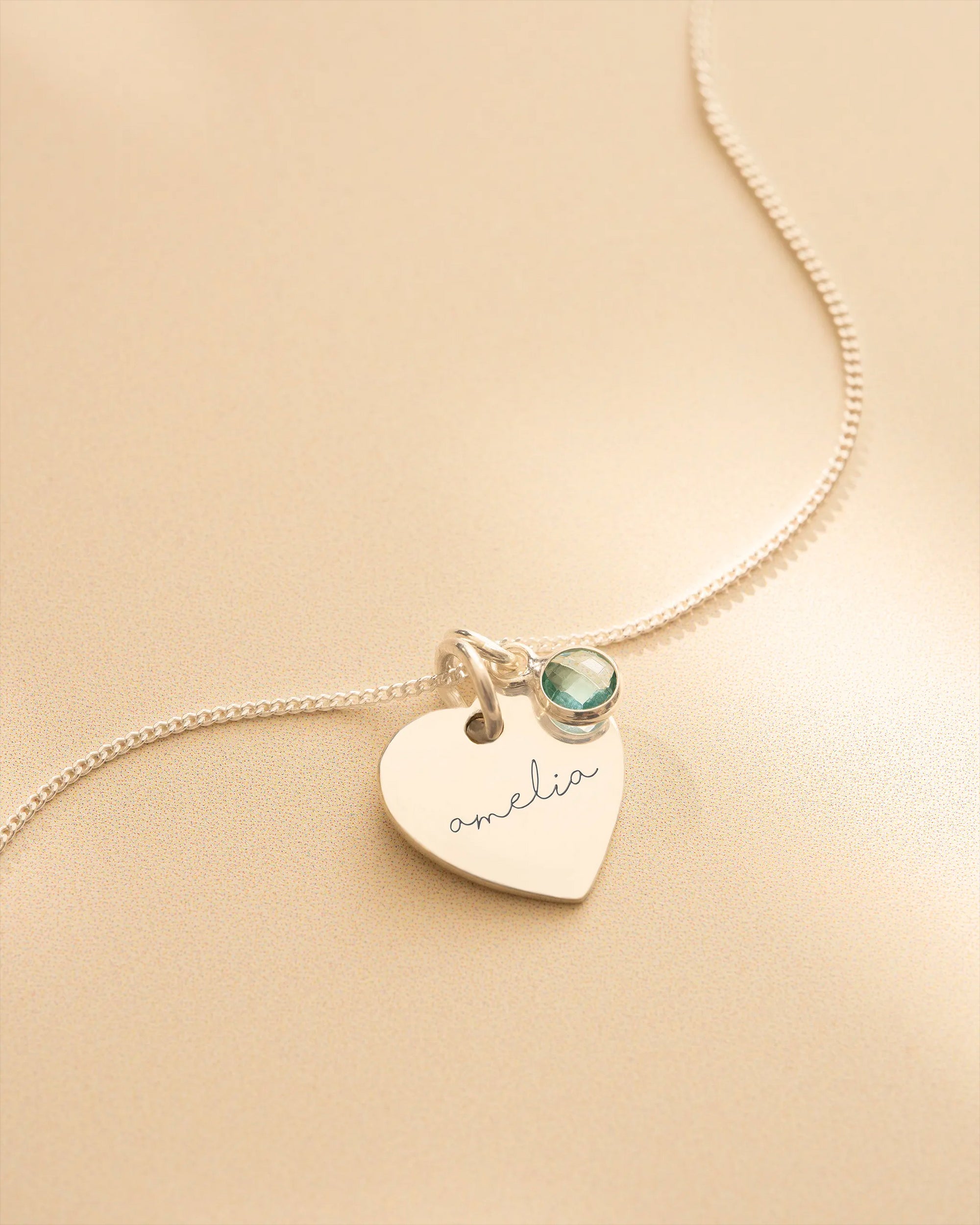 Silver Esme Heart and Birthstone Personalised Name Necklace