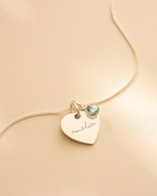 Silver Esme Heart and Birthstone Personalised Name Necklace