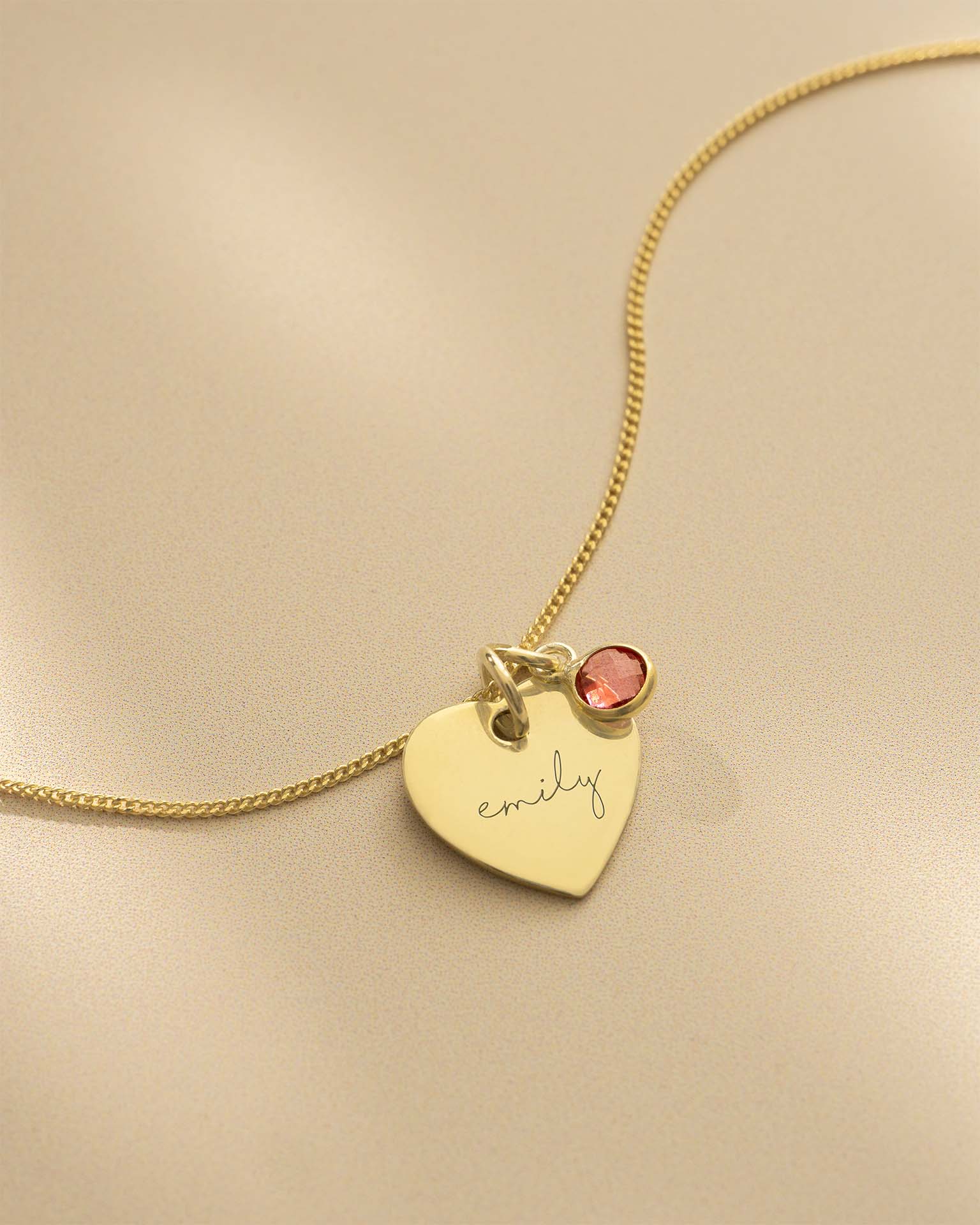 Gold Esme Heart and Birthstone Personalised Name Necklace