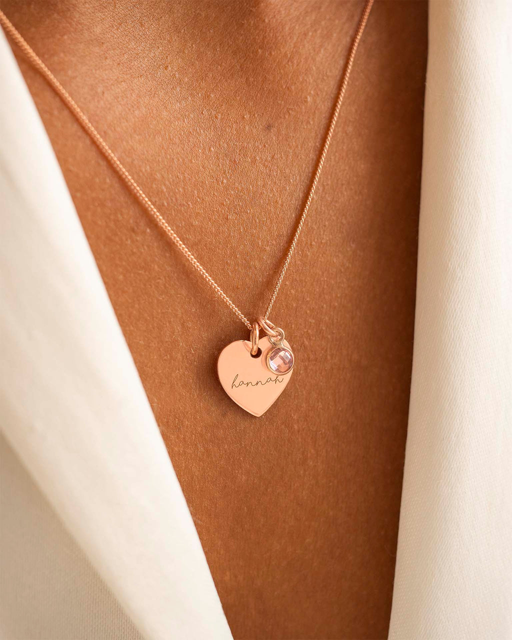 Rose Gold Esme Heart and Birthstone Personalised Name Necklace