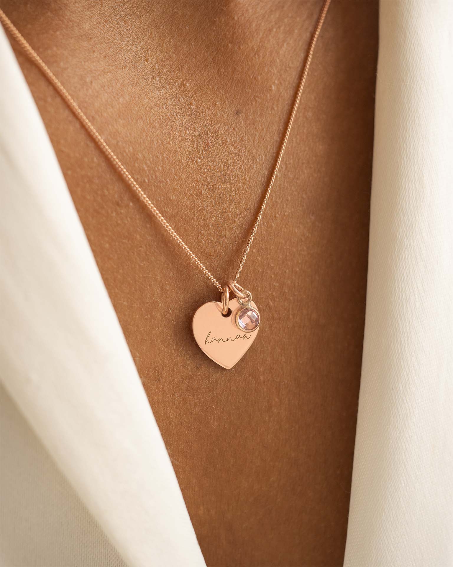 Rose Gold Esme Heart and Birthstone Personalised Name Necklace