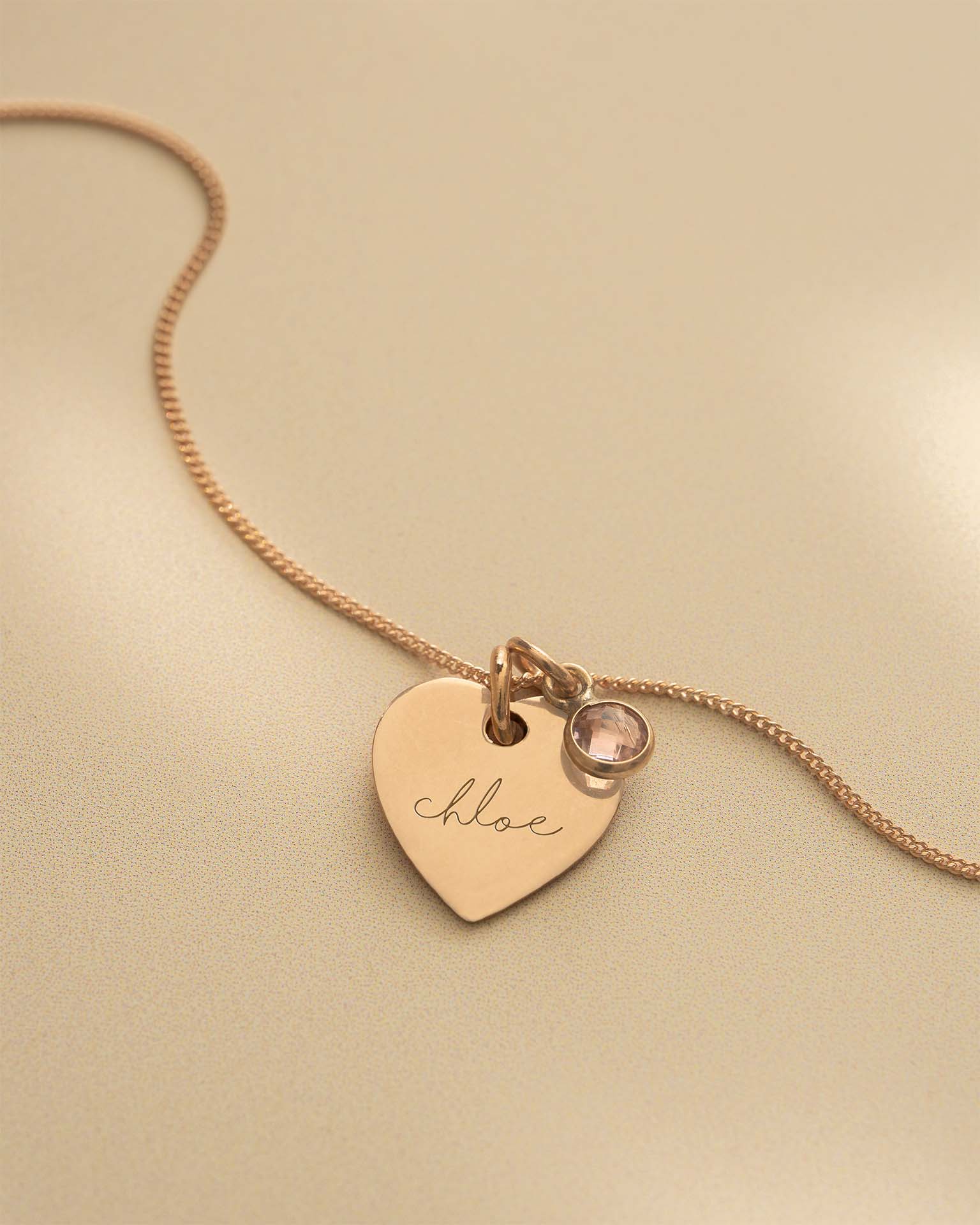 Rose Gold Esme Heart and Birthstone Personalised Name Necklace