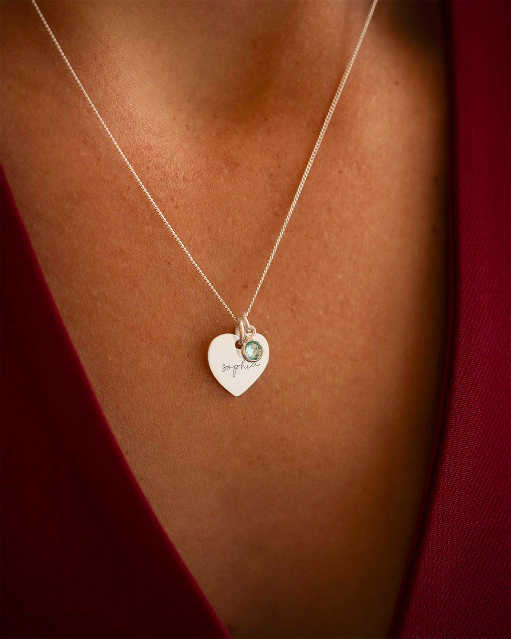 Silver Esme Heart and Birthstone Personalised Name Necklace